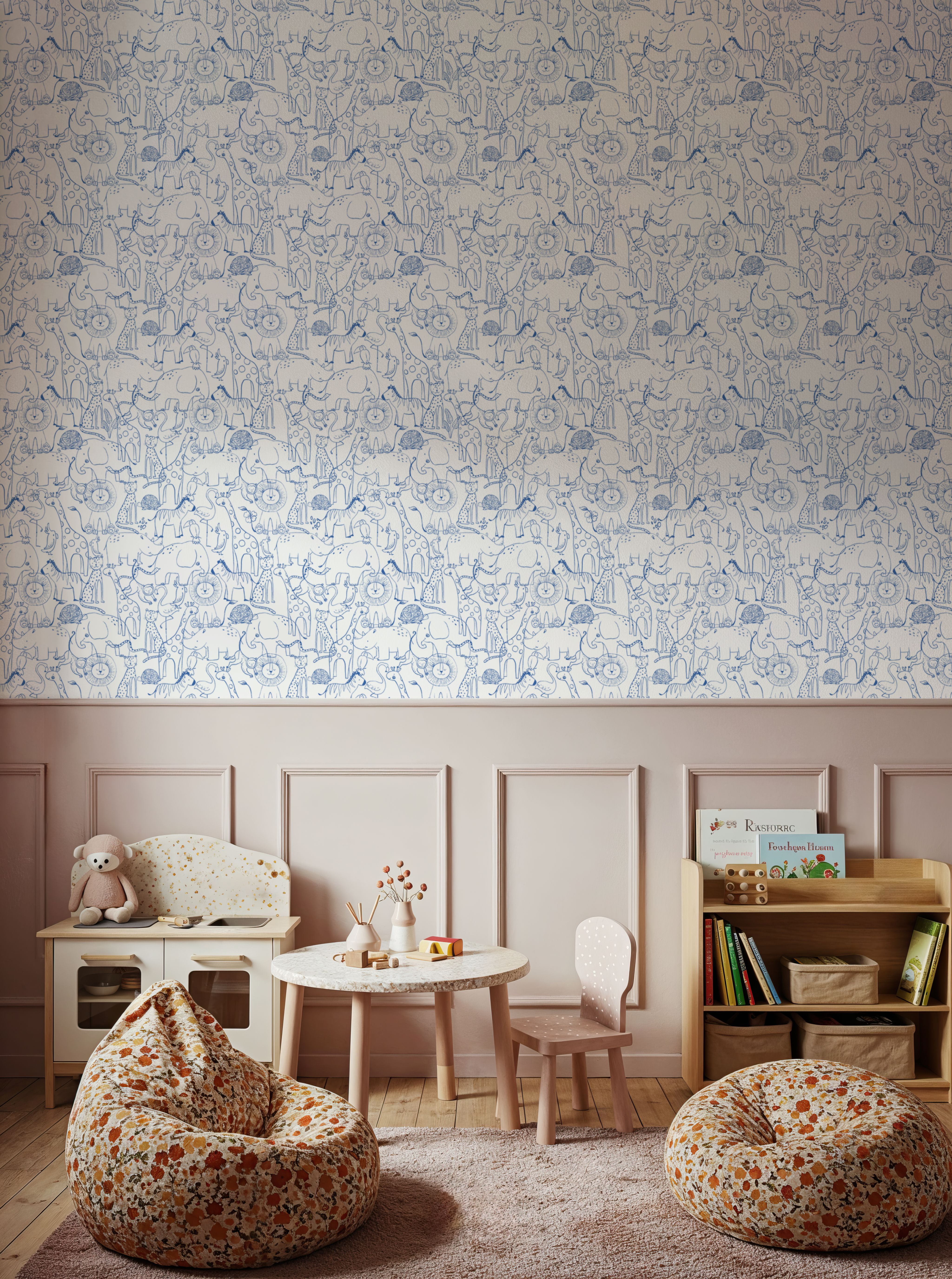 Calm & Cute Baby Animals Pattern, Blue