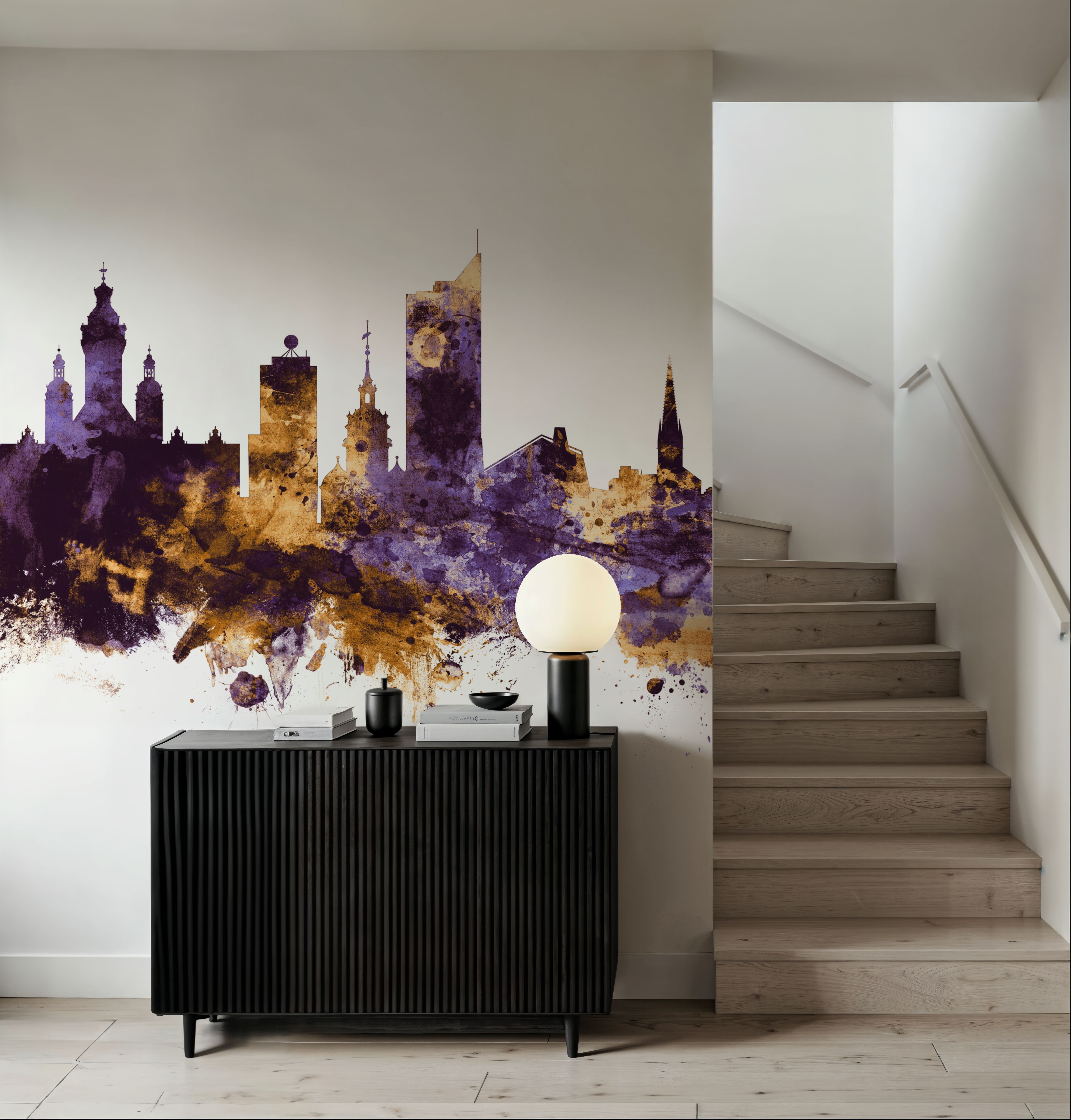 Leipzig Germany Skyline Purple & Gold