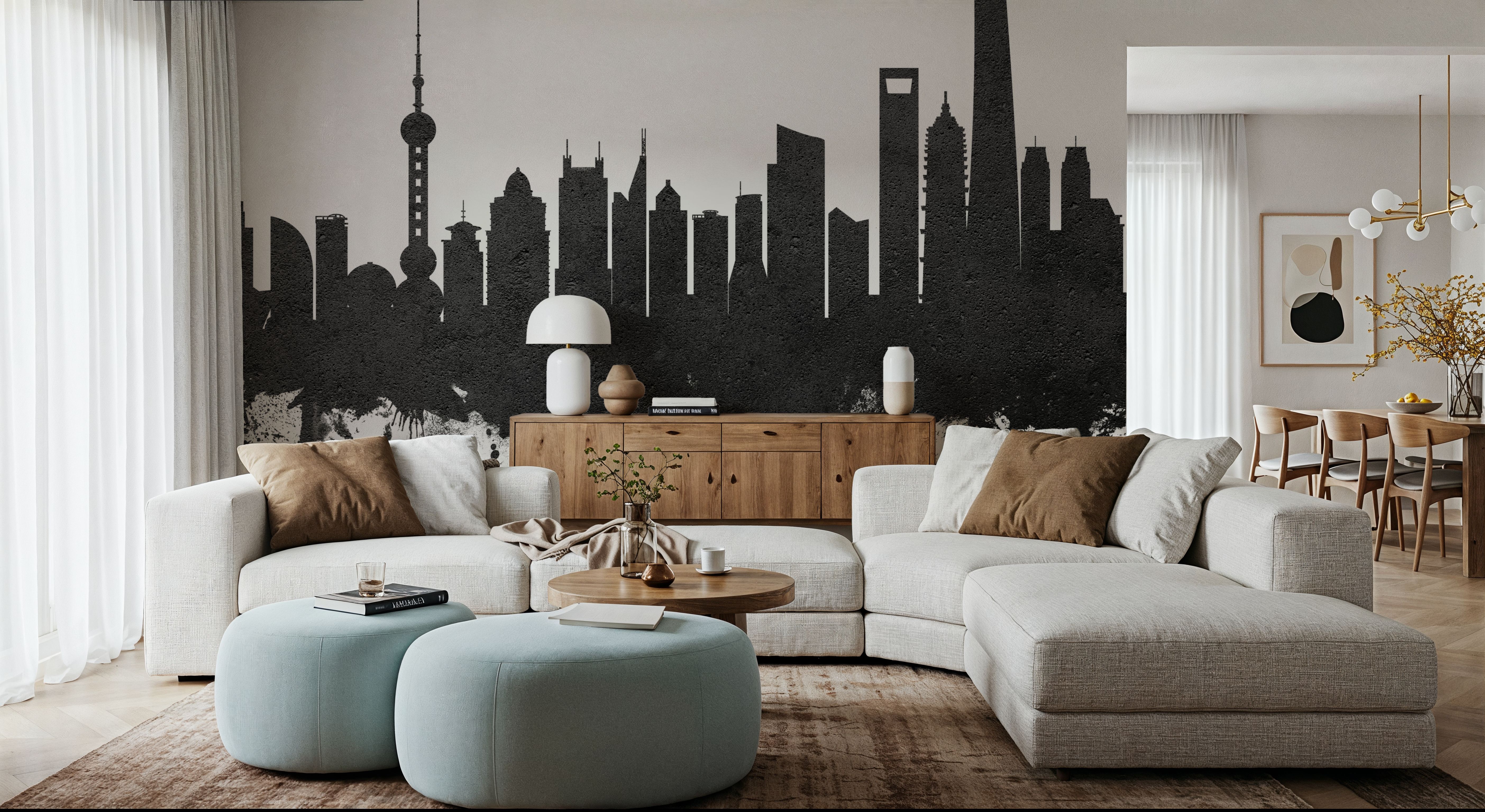 Shanghai China Skyline Black & White, Wallpaper