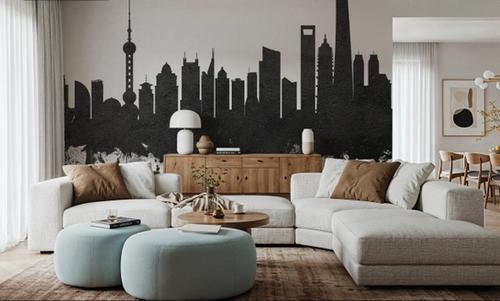 Shanghai China Skyline Black & White
