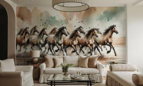 Horses Galloping Watercolor