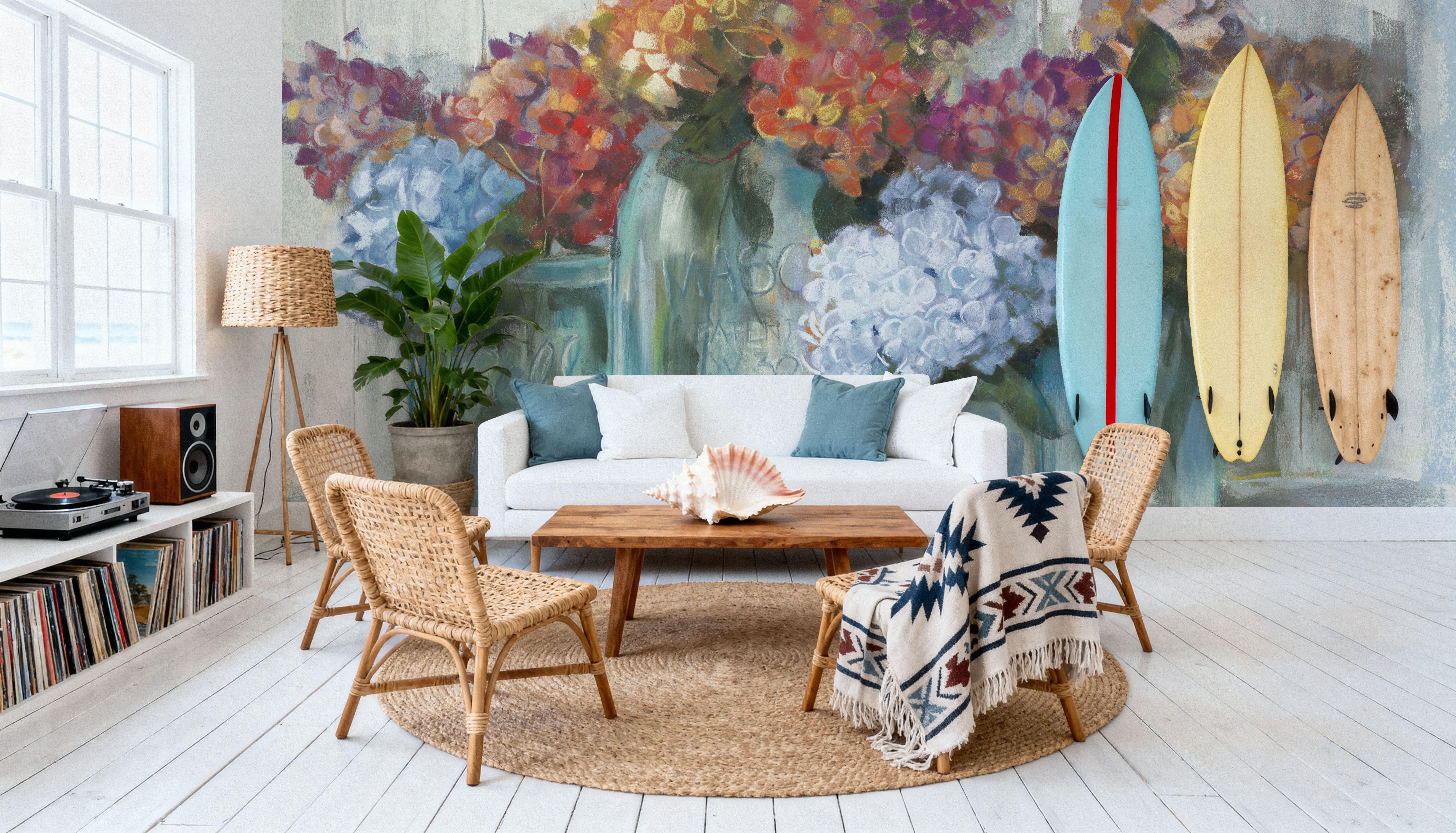 Hydrangeas in Glass Jars Blue, Wallpaper