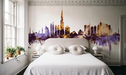 Dubai Skyline Purple & Gold