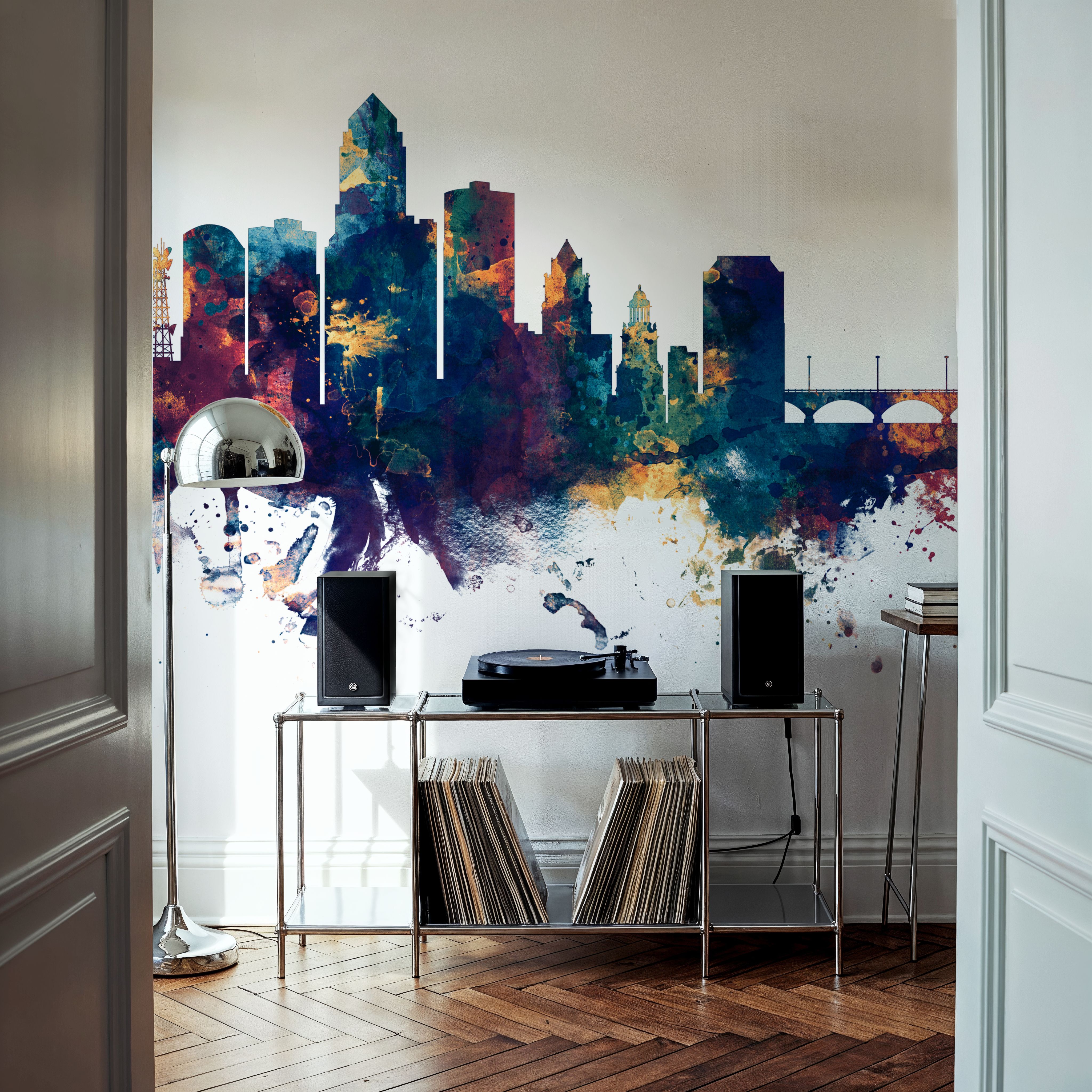 Des Moines Iowa Skyline Blue & Bronze