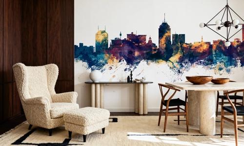 Fresno California Skyline Blue & Bronze