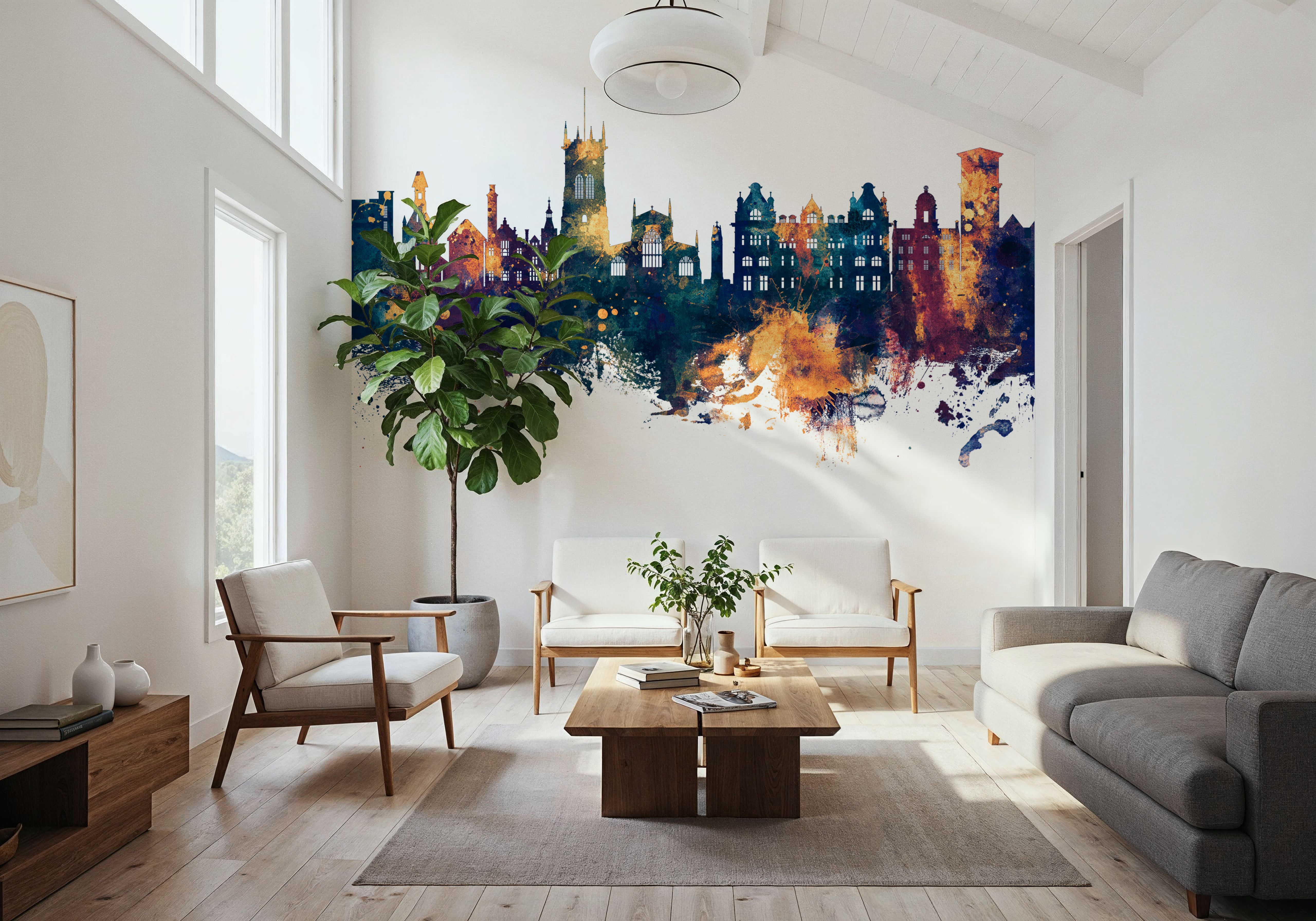 Wigan England Skyline Blue & Bronze, Behang