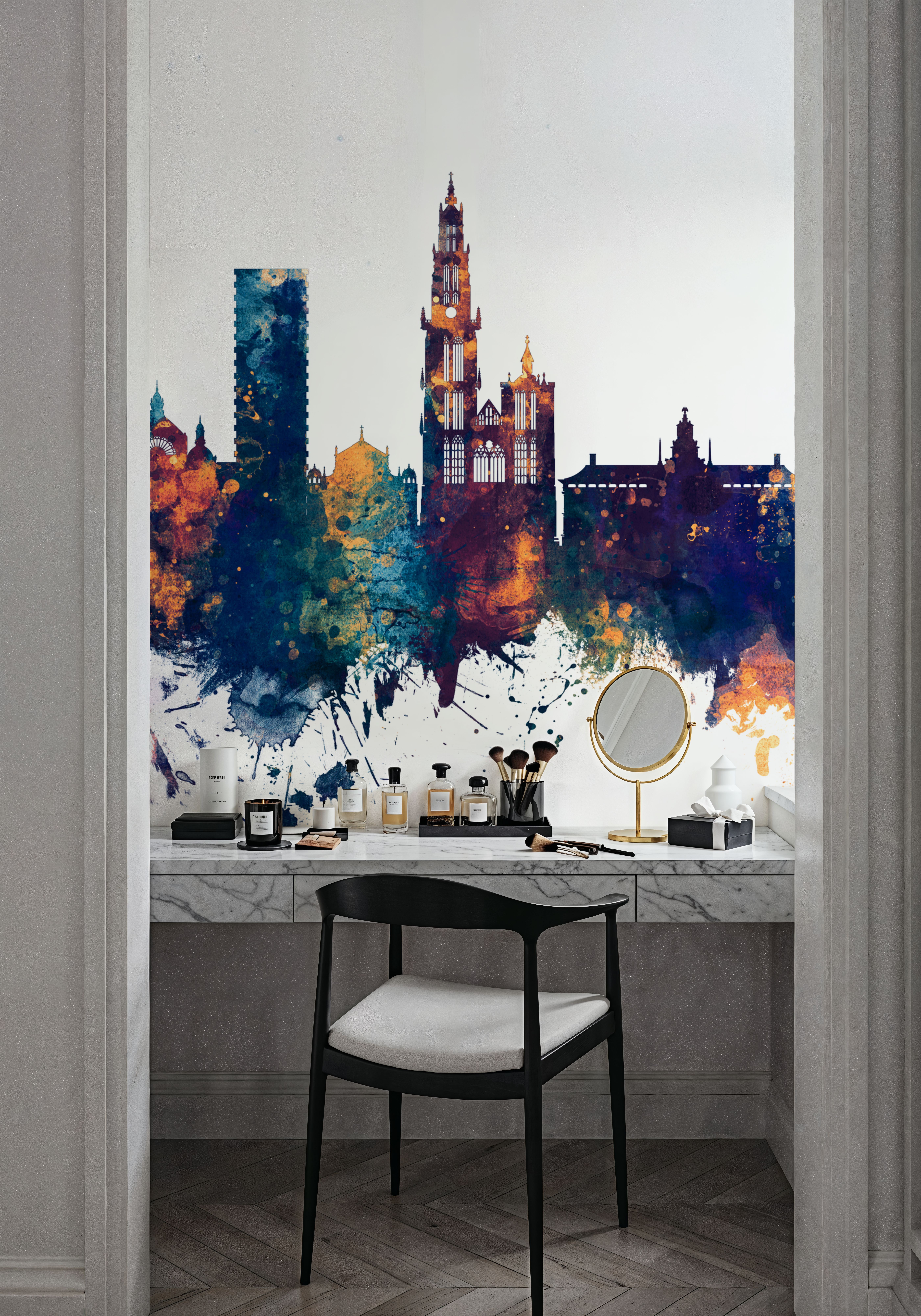 Antwerp Belgium Skyline Blue & Bronze