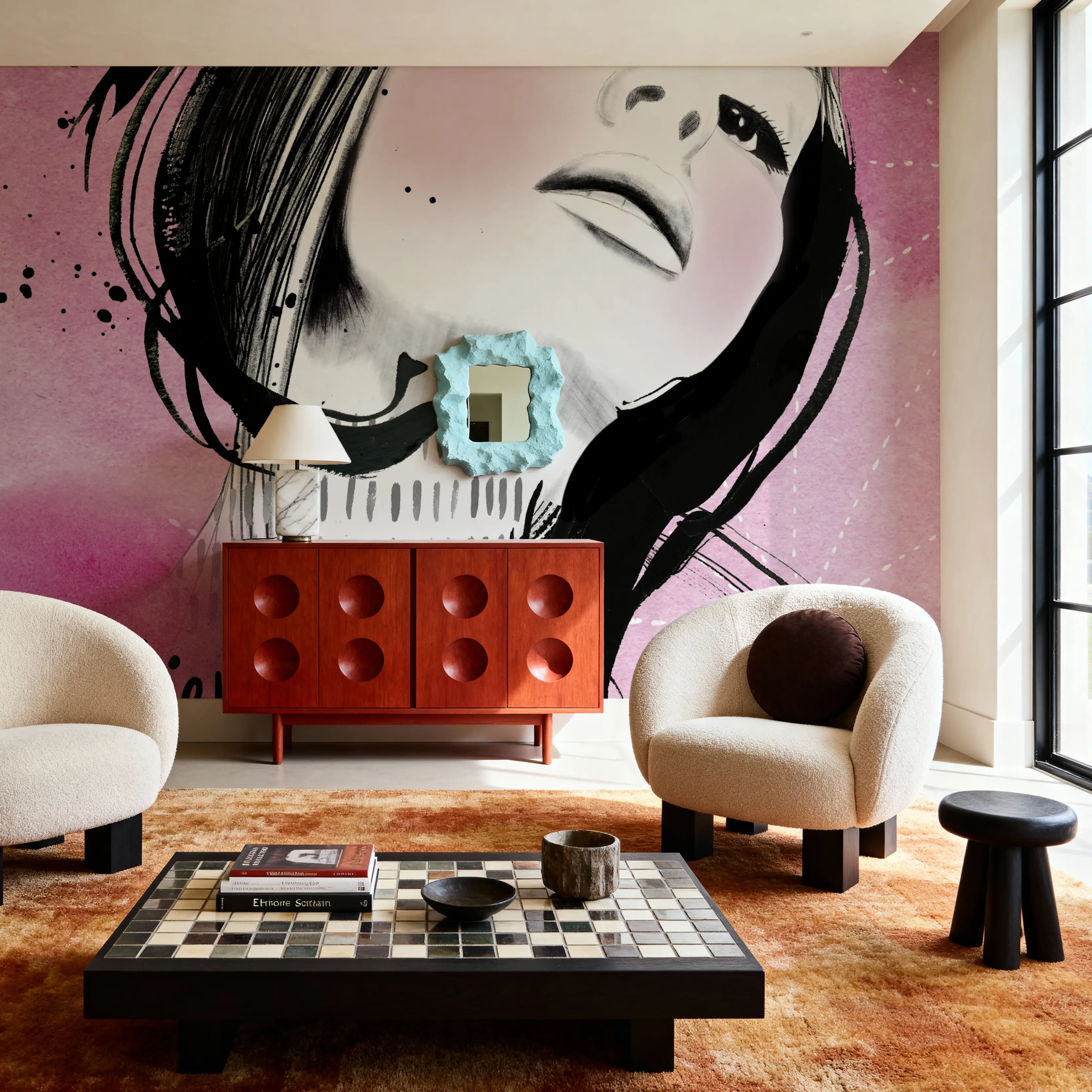 Wall Mural - Moon Girl I - Graphics mural wallpaper - Pink - Dining Room - Wallism UK - Peel & Stick or Paste-the-Wall