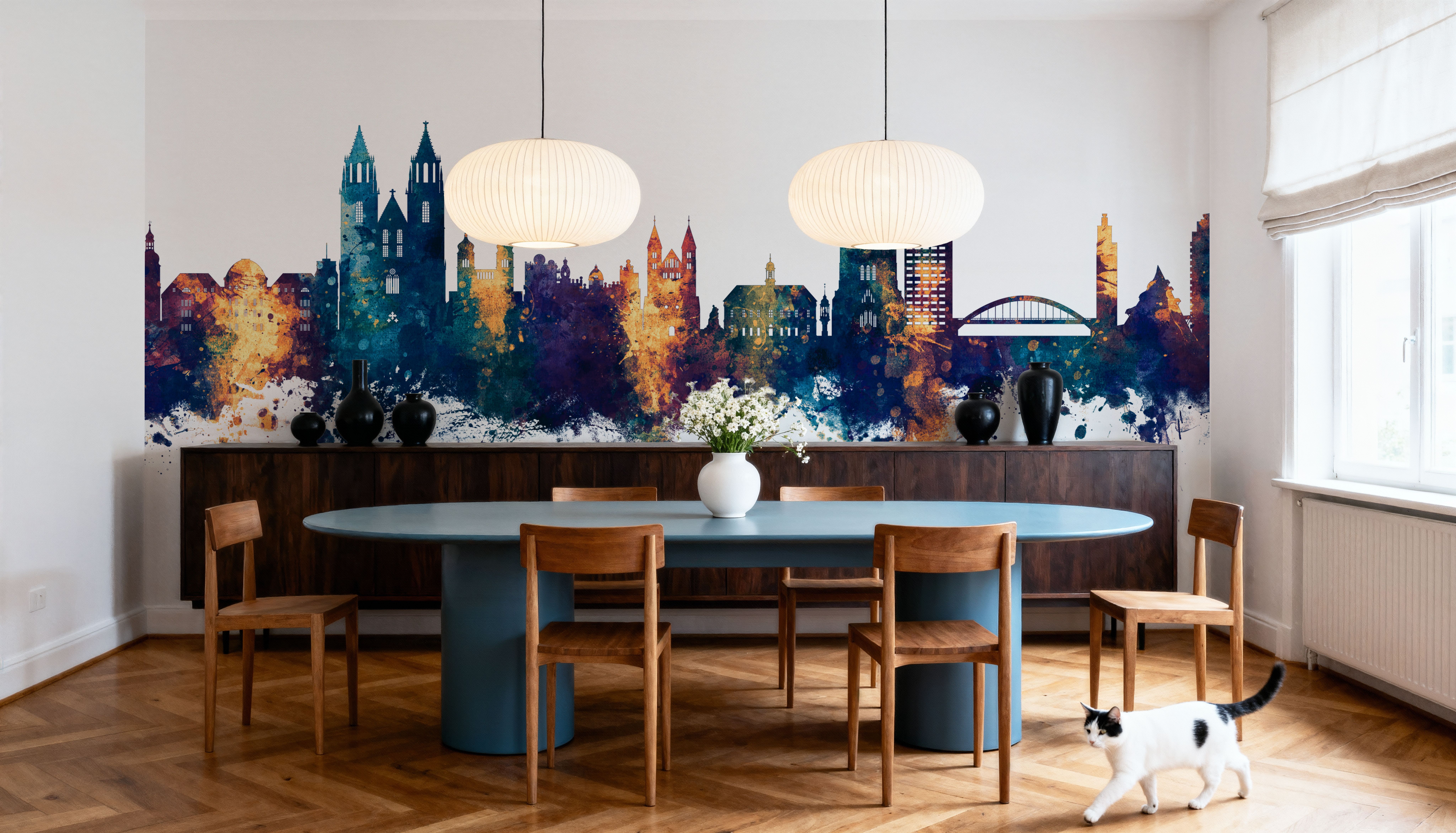 Magdeburg Germany Skyline Blue & Bronze, Tapeten