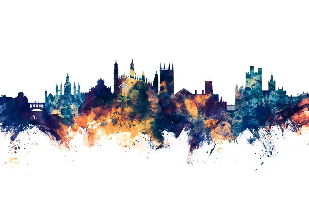 Cambridge England Skyline Blue & Bronze