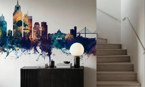 Mobile Alabama Skyline Blue & Bronze