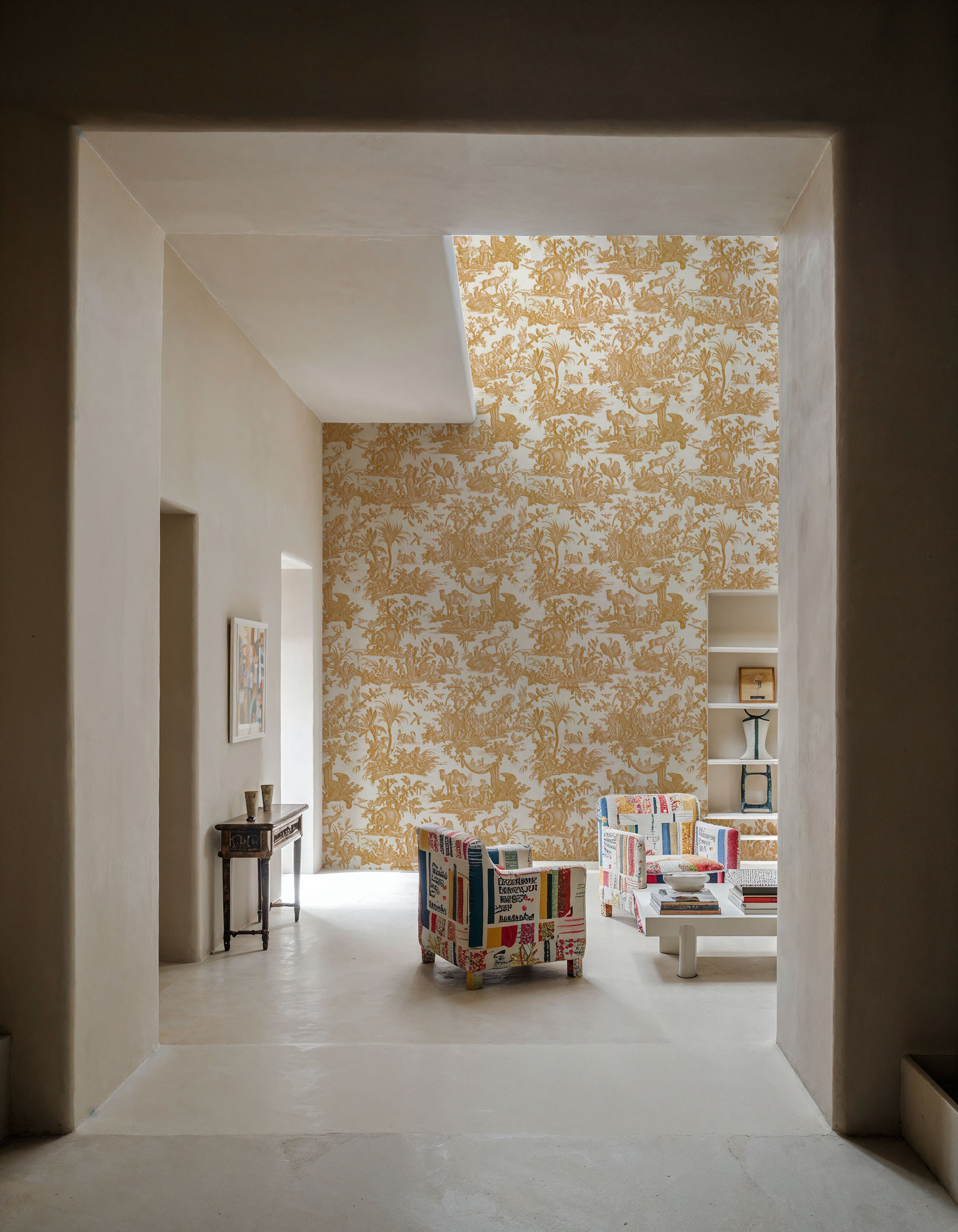Patinated Linen Toile de Jouy, Sunflower