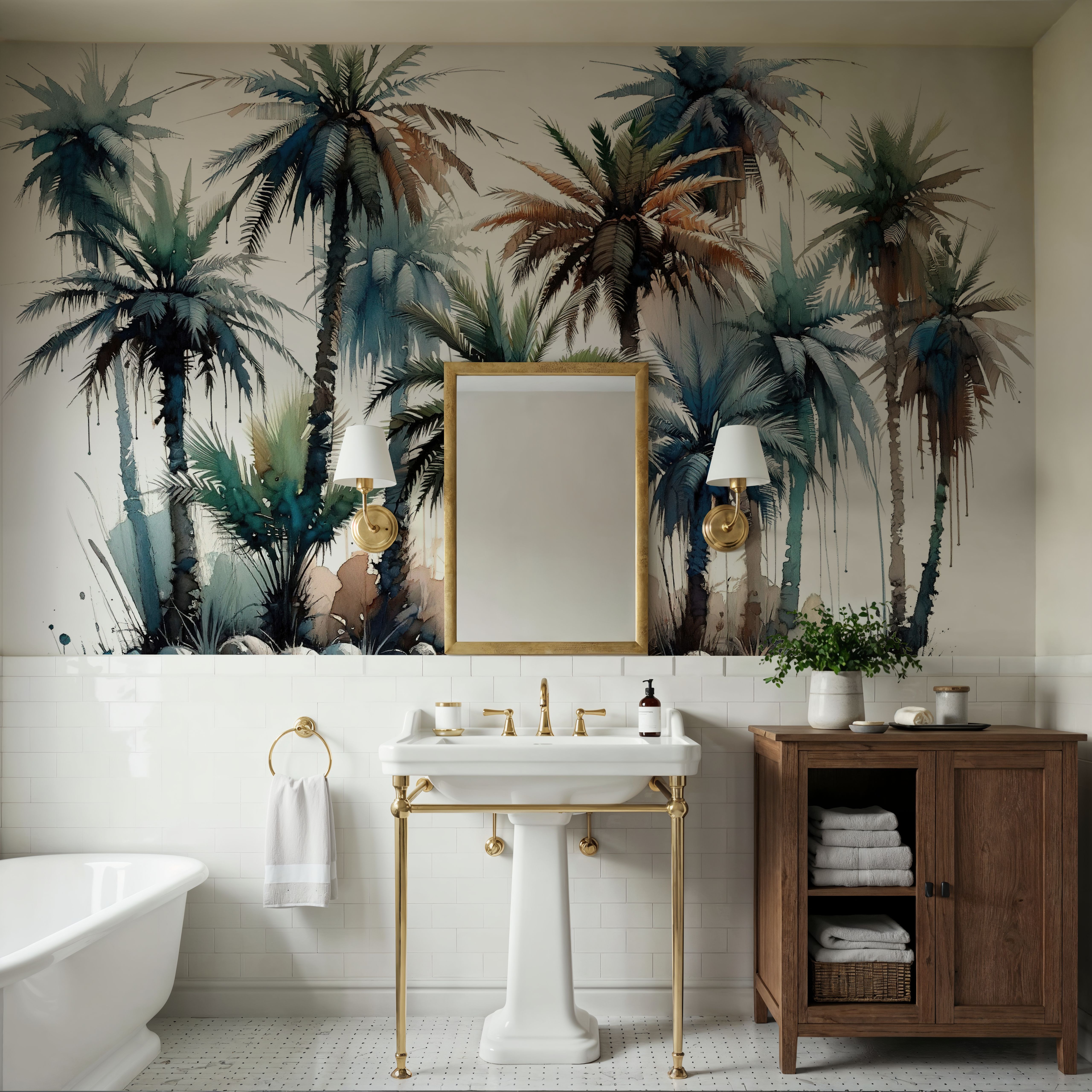 Vibrant Palm Trees in Watercolor