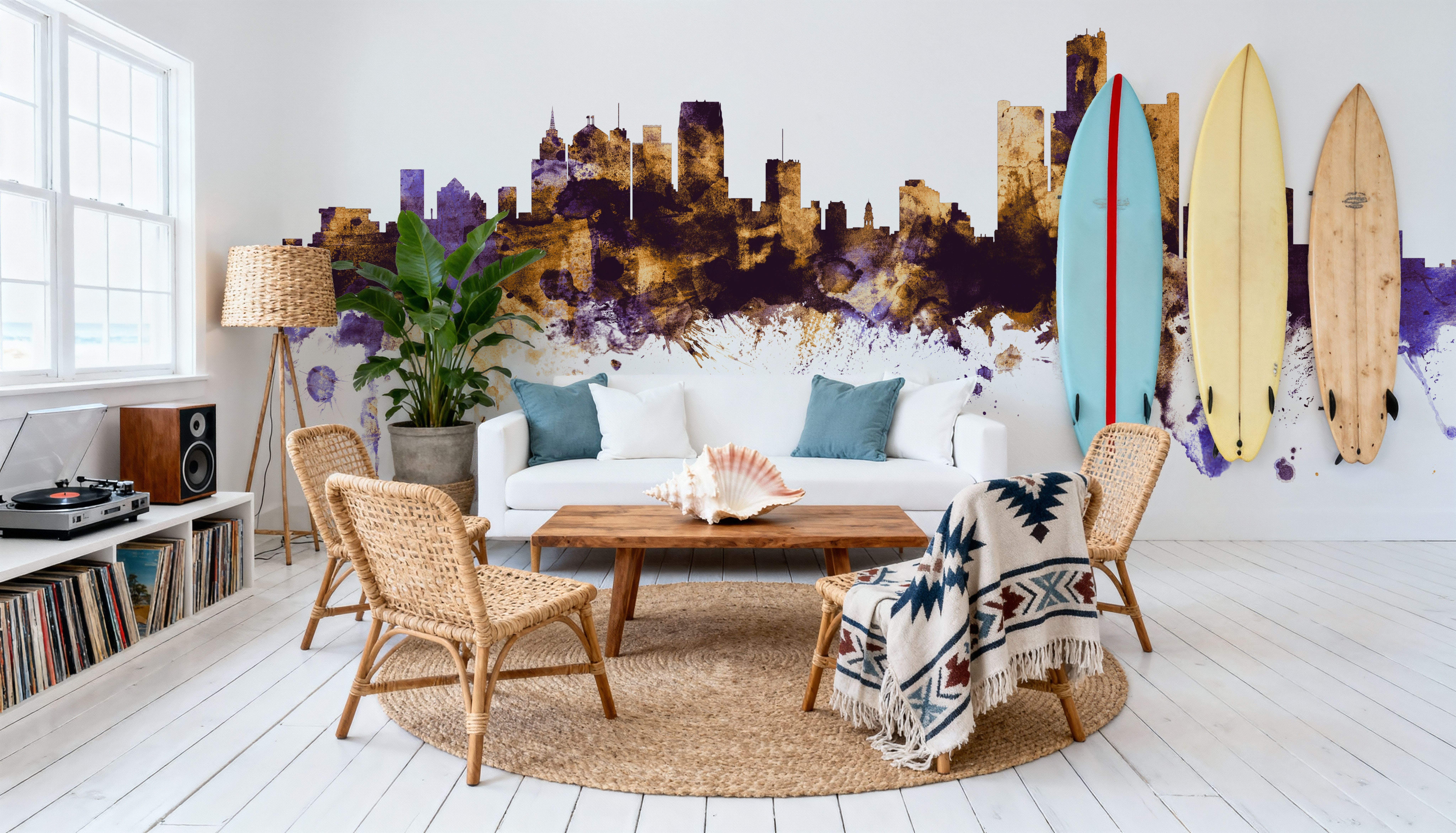 Detroit Michigan Skyline Purple & Gold
