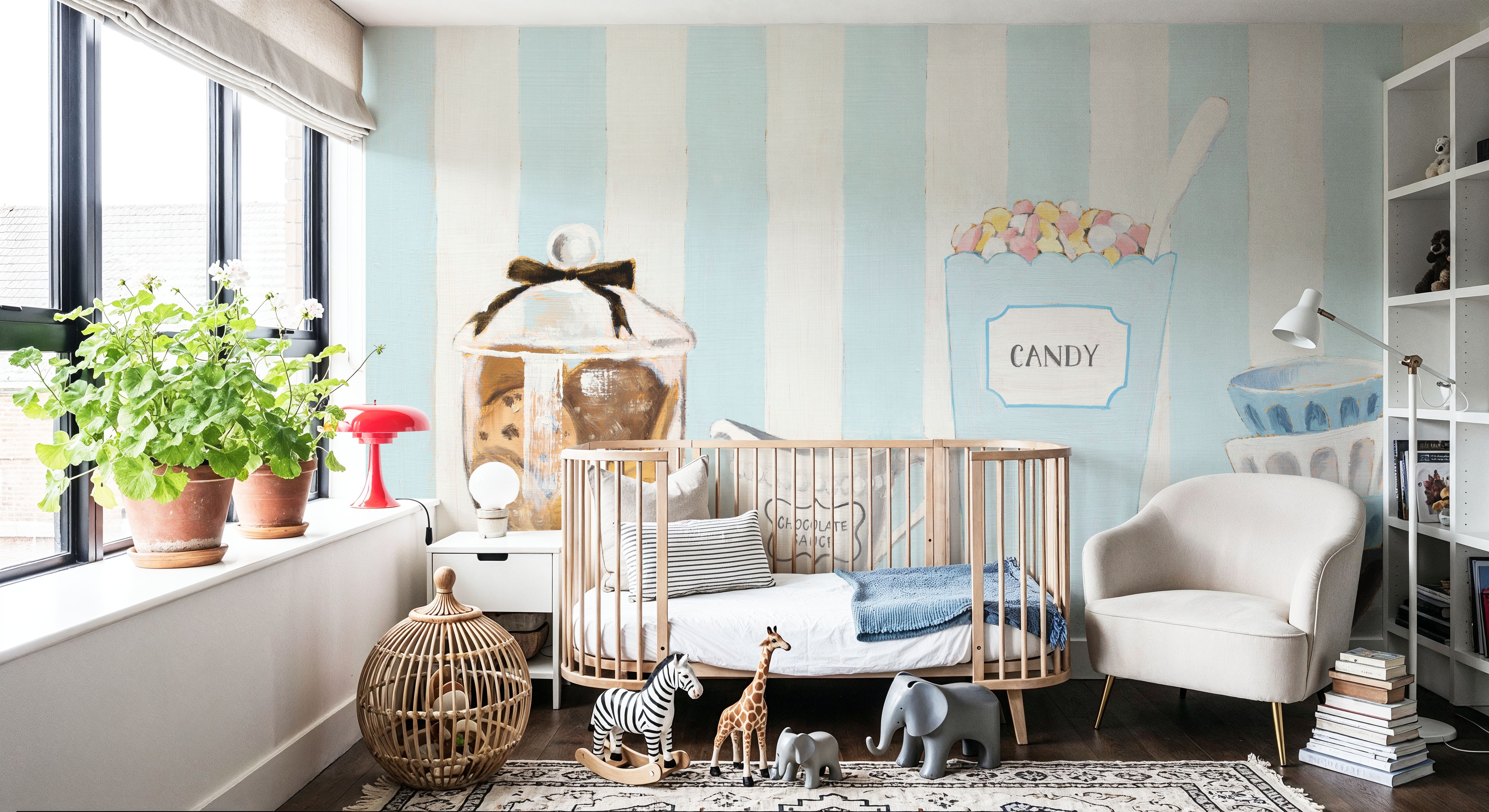 Wall Mural - Parlour Shoppe Ice Cream Parlour - Contemporary Food & Drink mural wallpaper - Blue - Kids' Room - Wallism UK