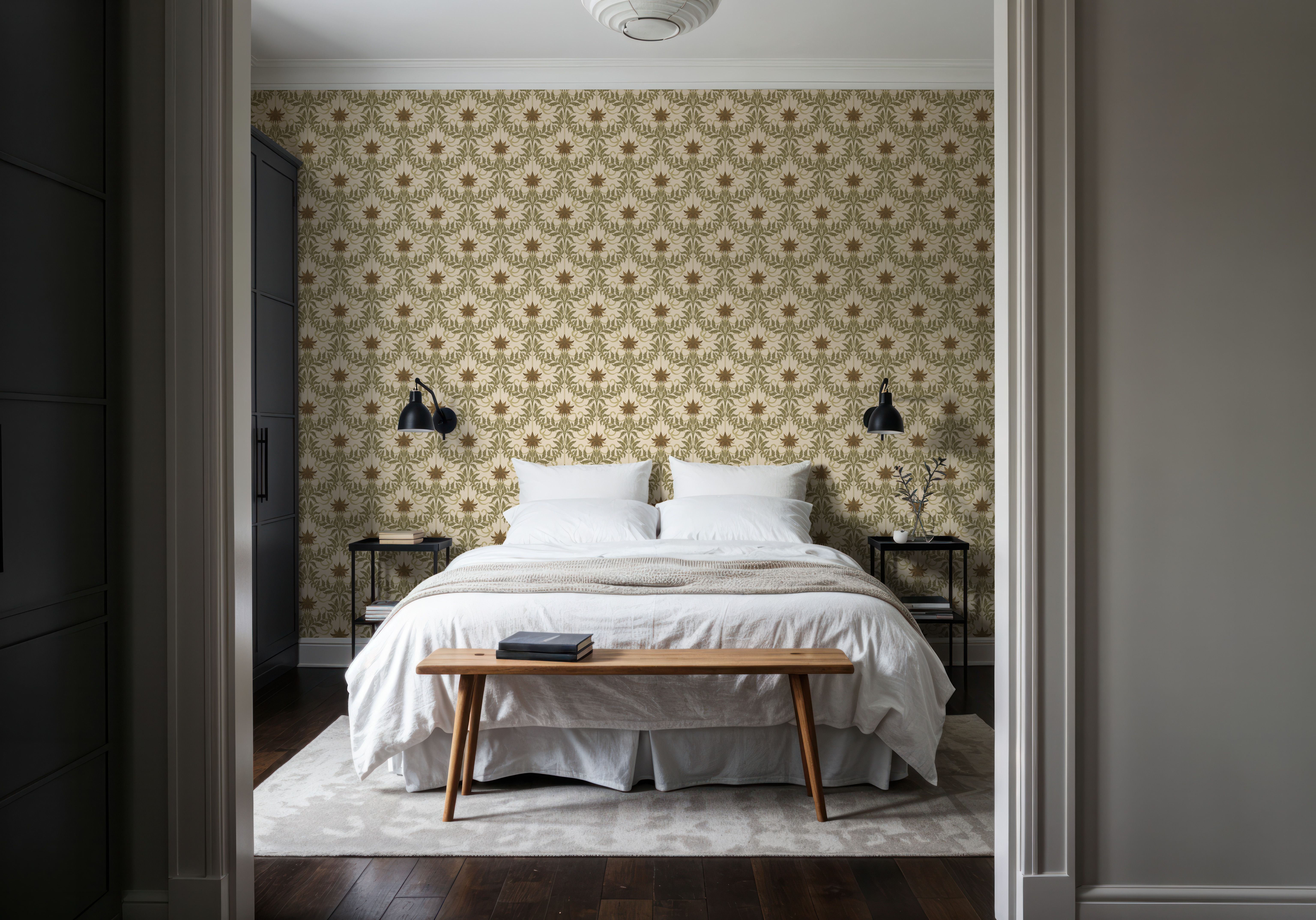 Floral Damask & Bows, Cream