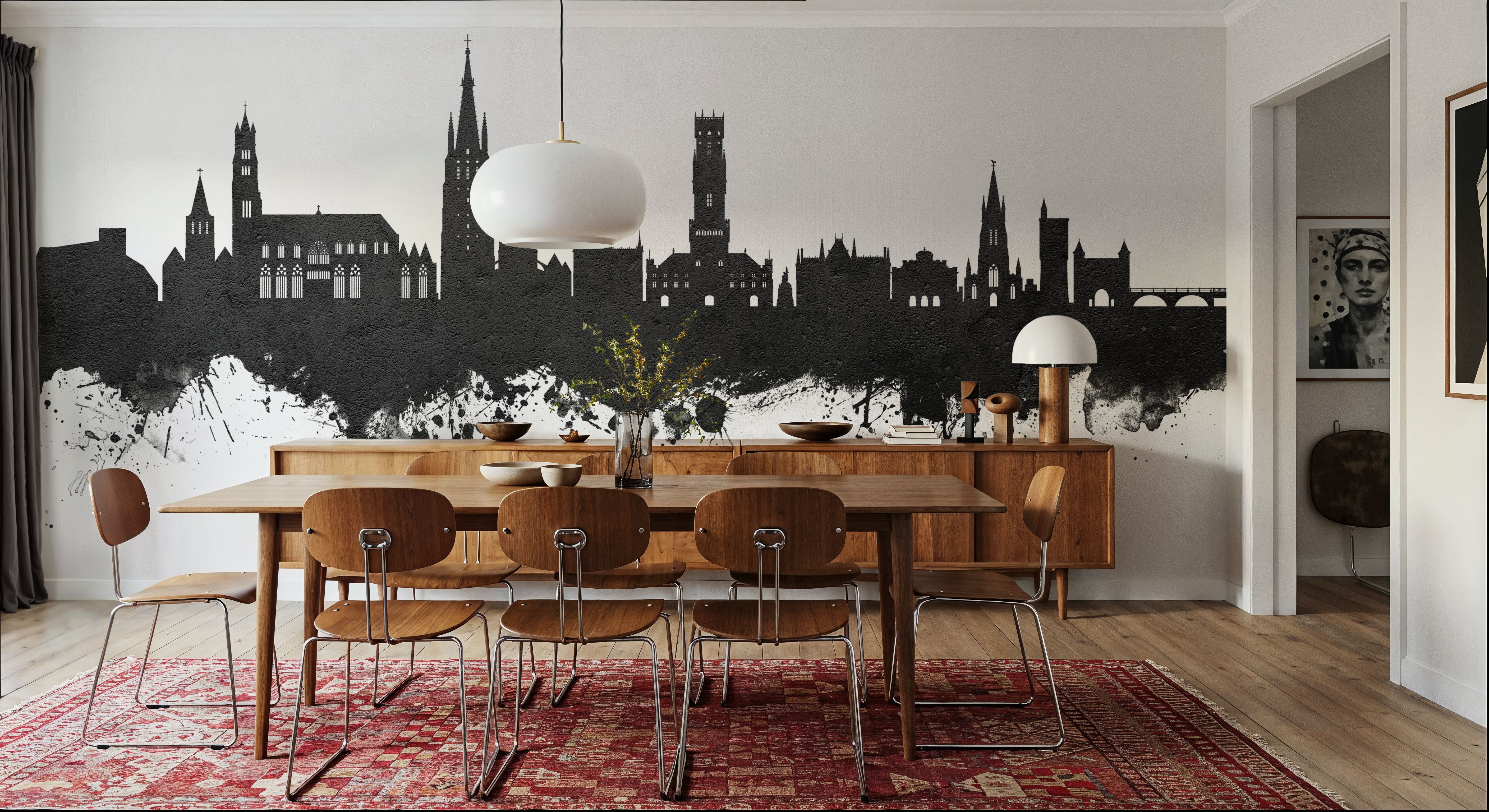 Bruges Belgium Skyline Black & White