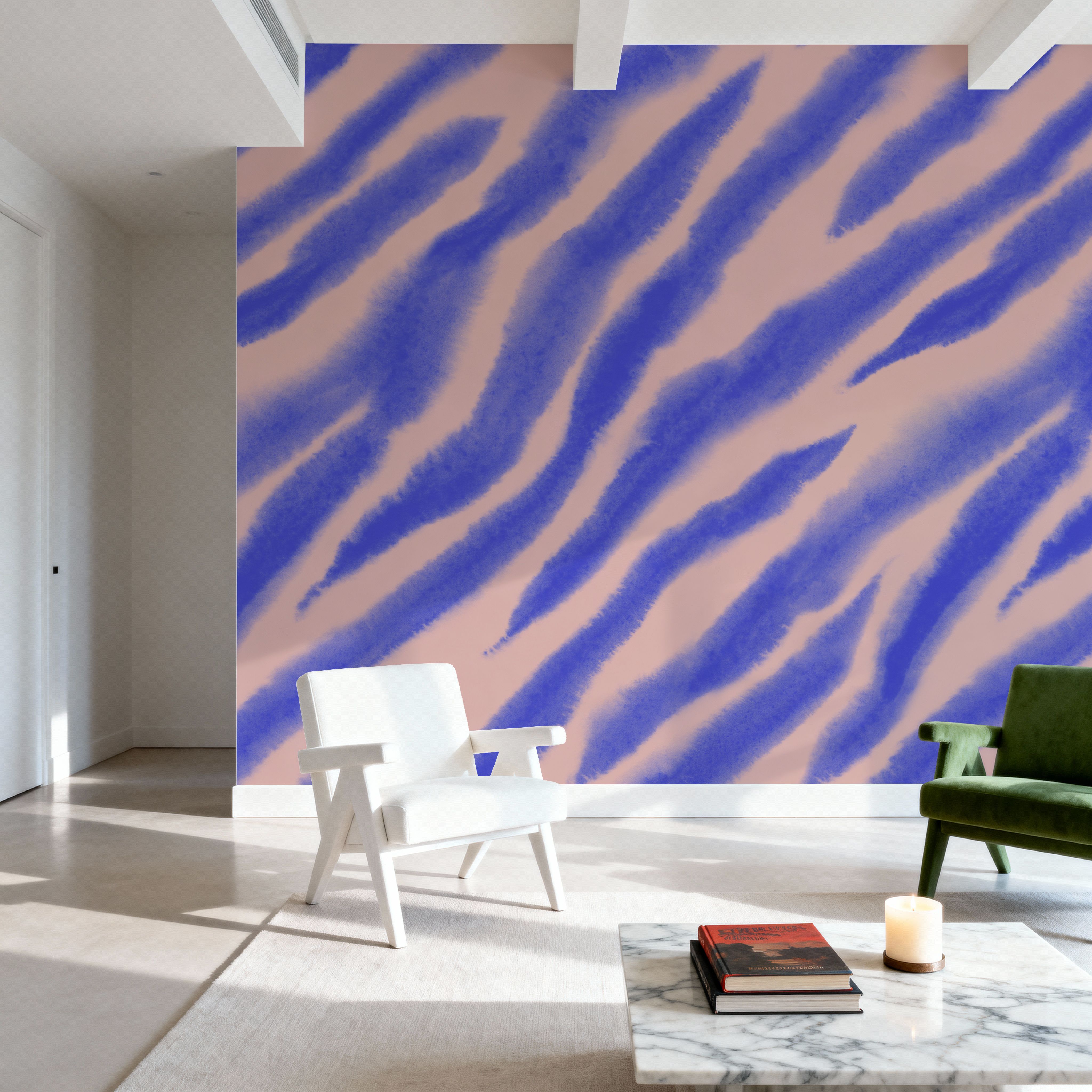 Watercolor Tiger Stripes, Periwinkle on Pink