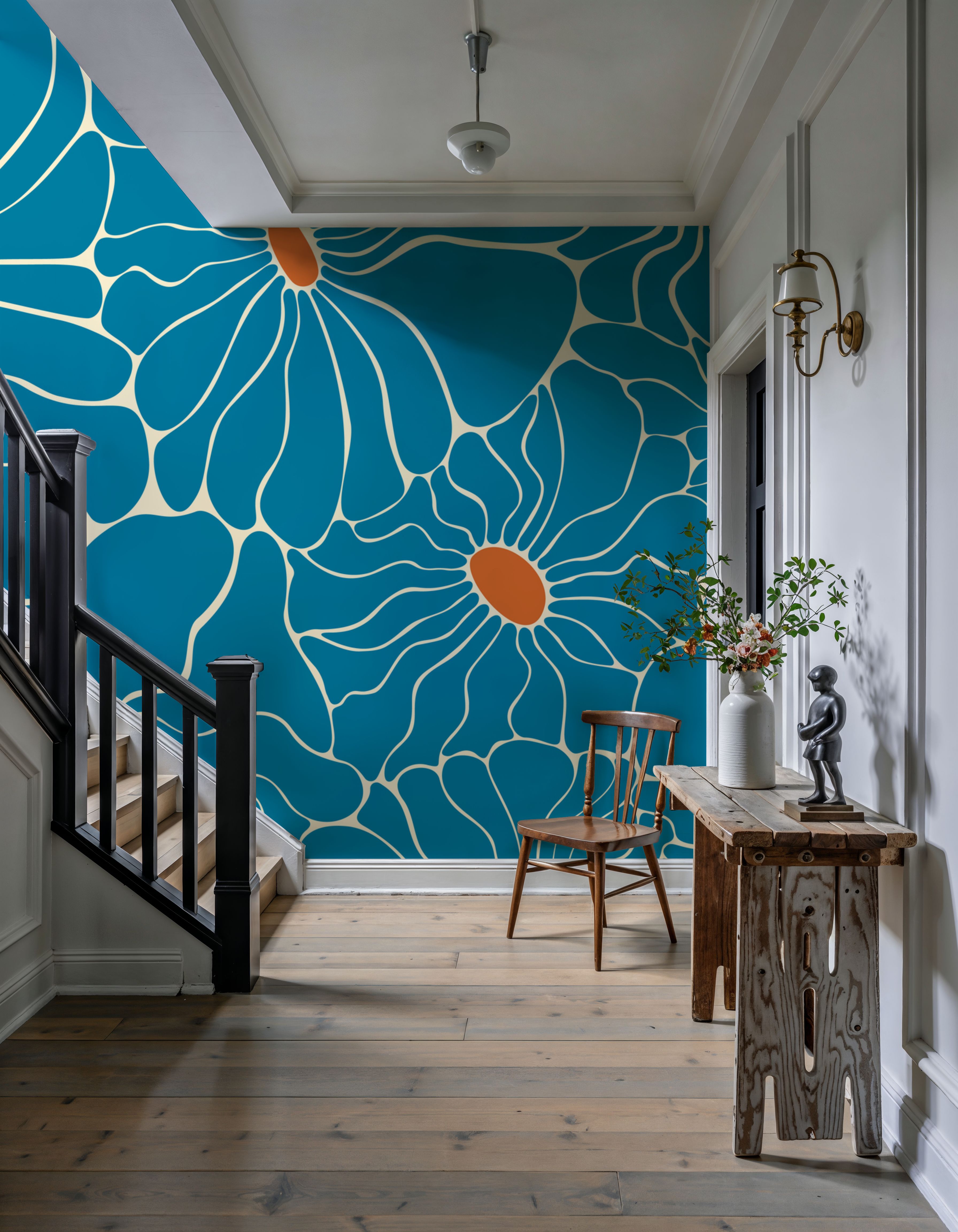 Cool Fluid Flowers Mural, Turqouise