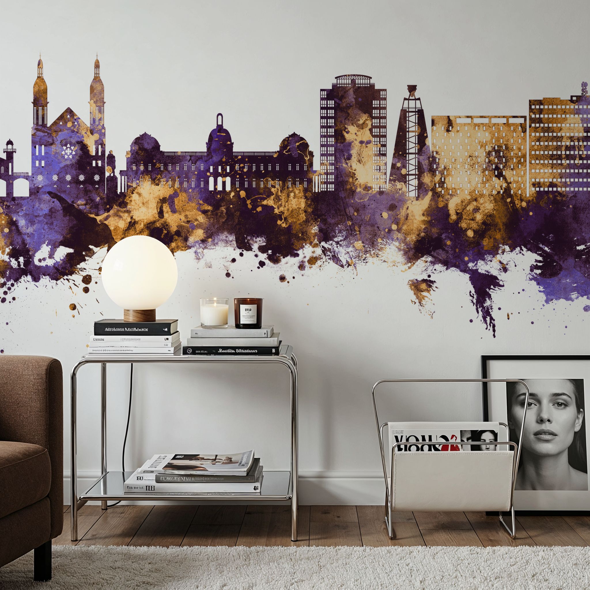 Wall Mural - Port-au-Prince Haiti Skyline Purple & Gold - Offices - Wallism US - Premium, Textured or Peel & Stick