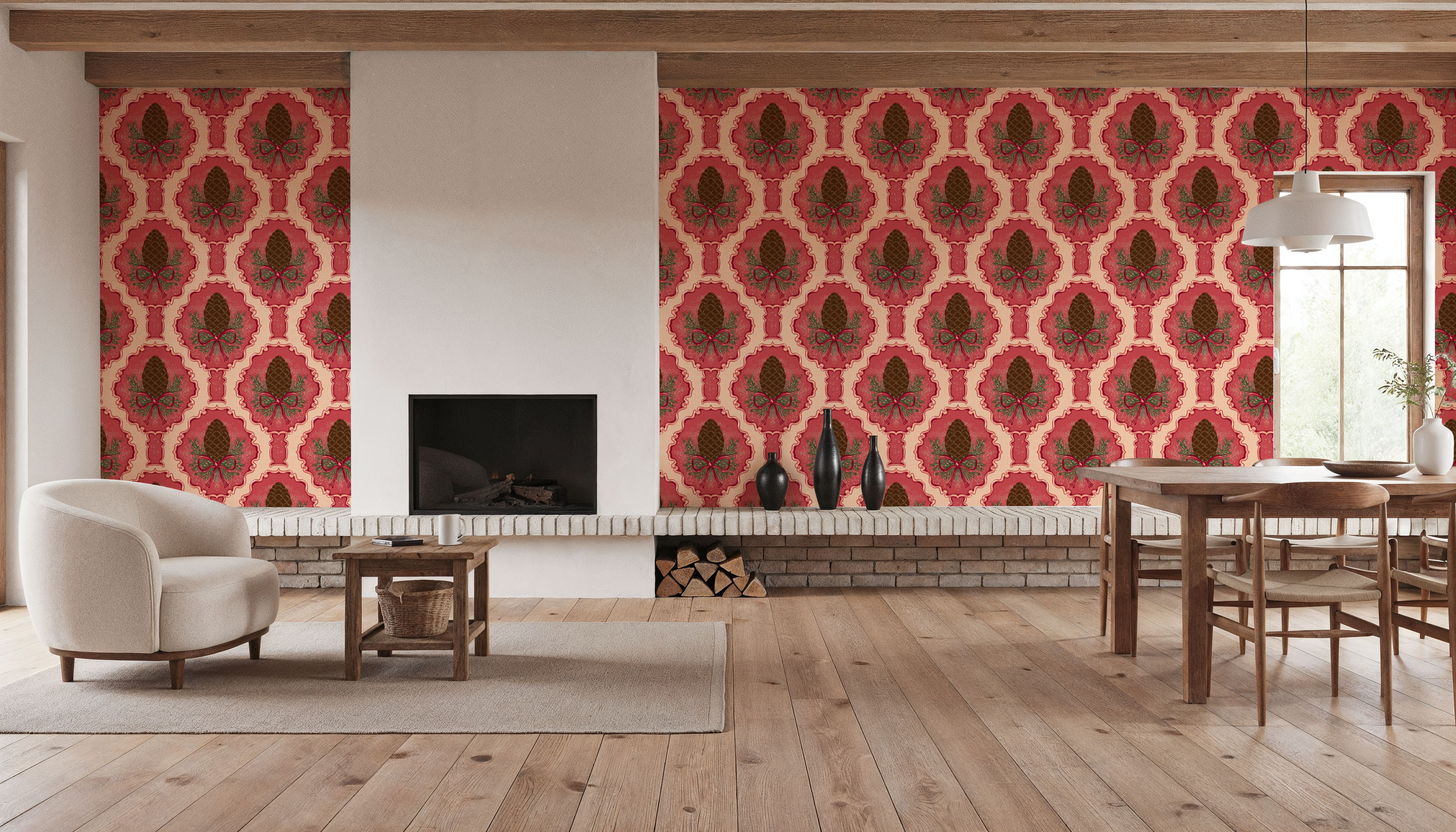 Pine Cone & Ornate Rackets, Raspberry