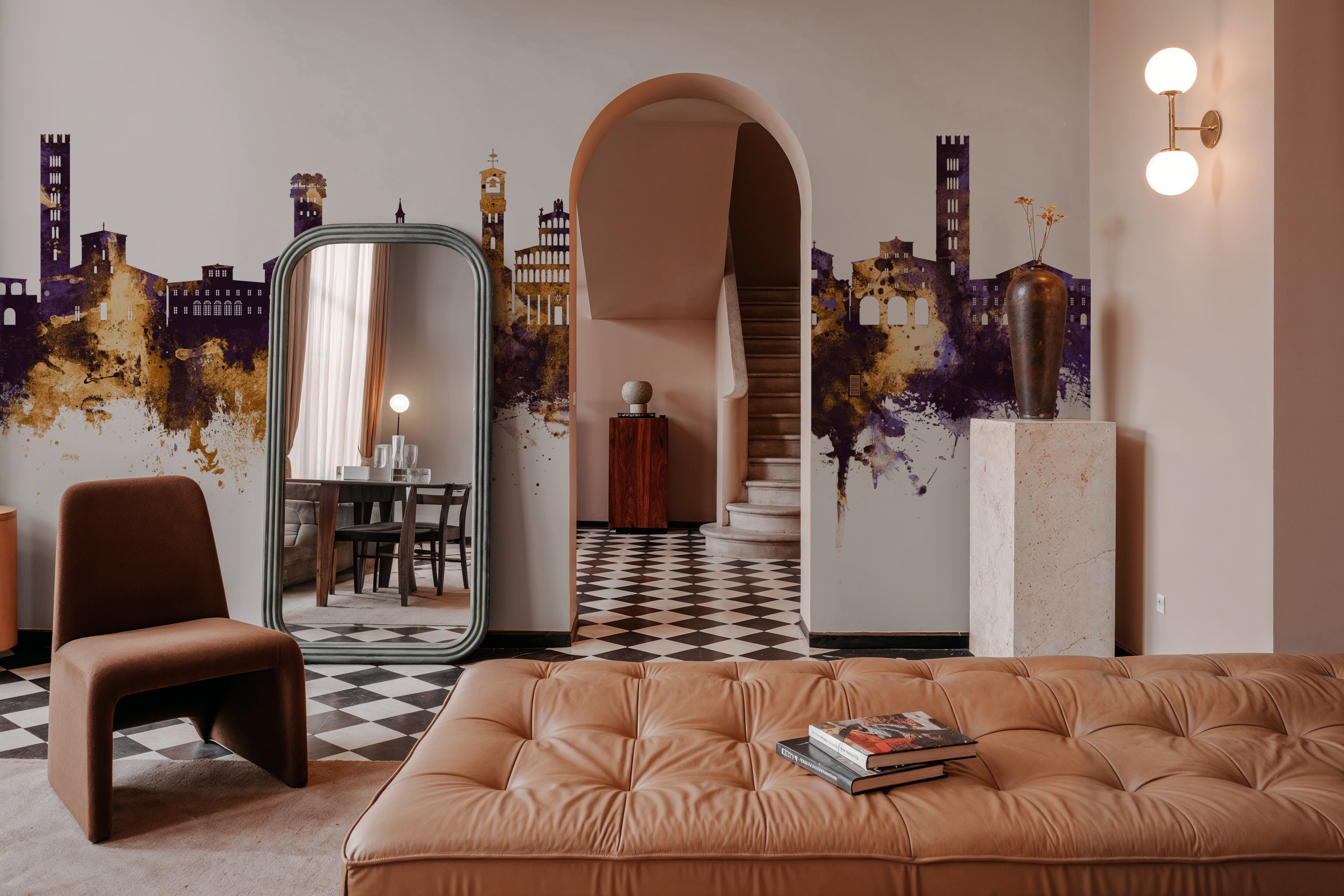 Lucca Italy Skyline Purple & Gold, Tapeten