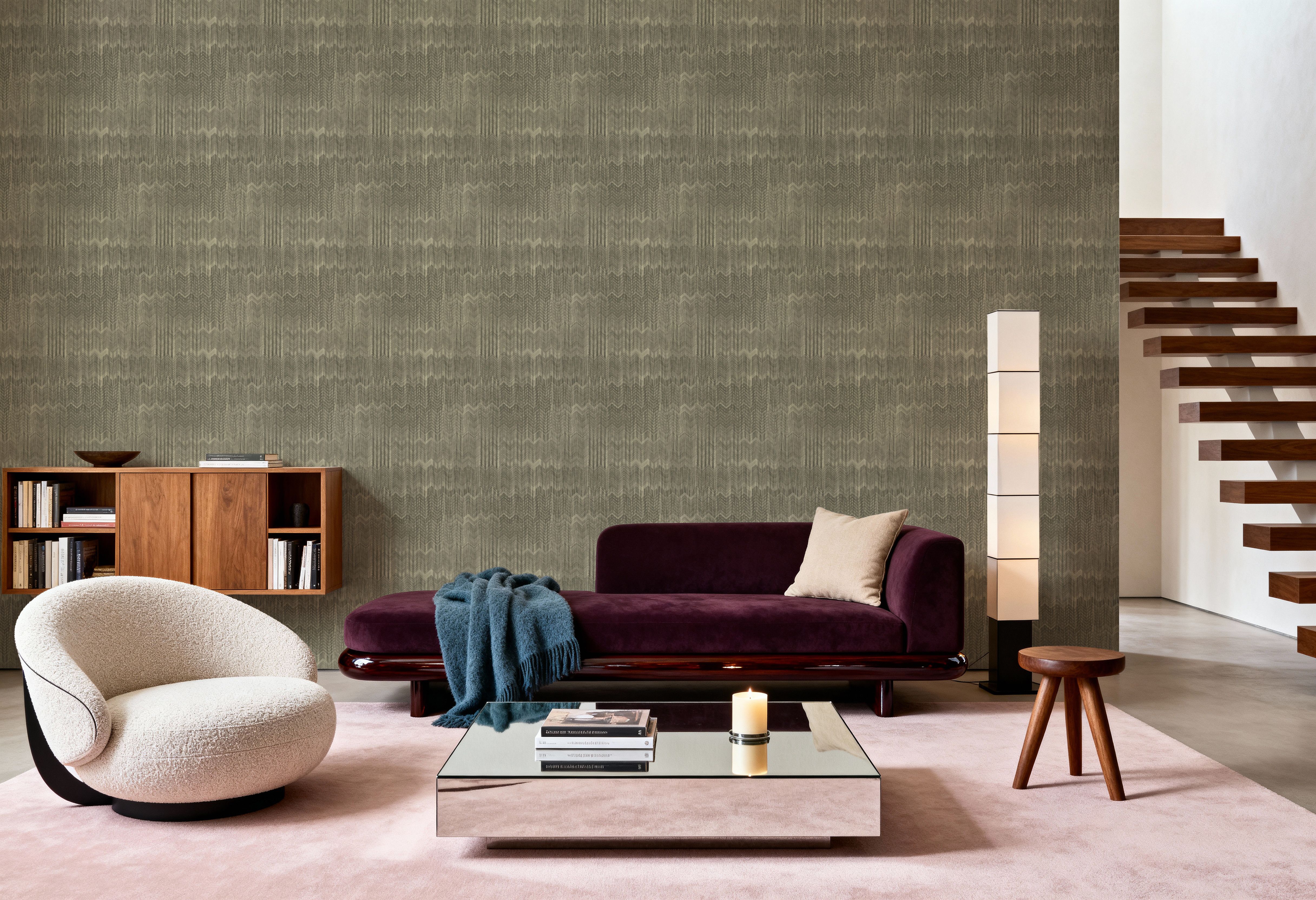 Staggered Zig-Zag, Olive, Wallpaper