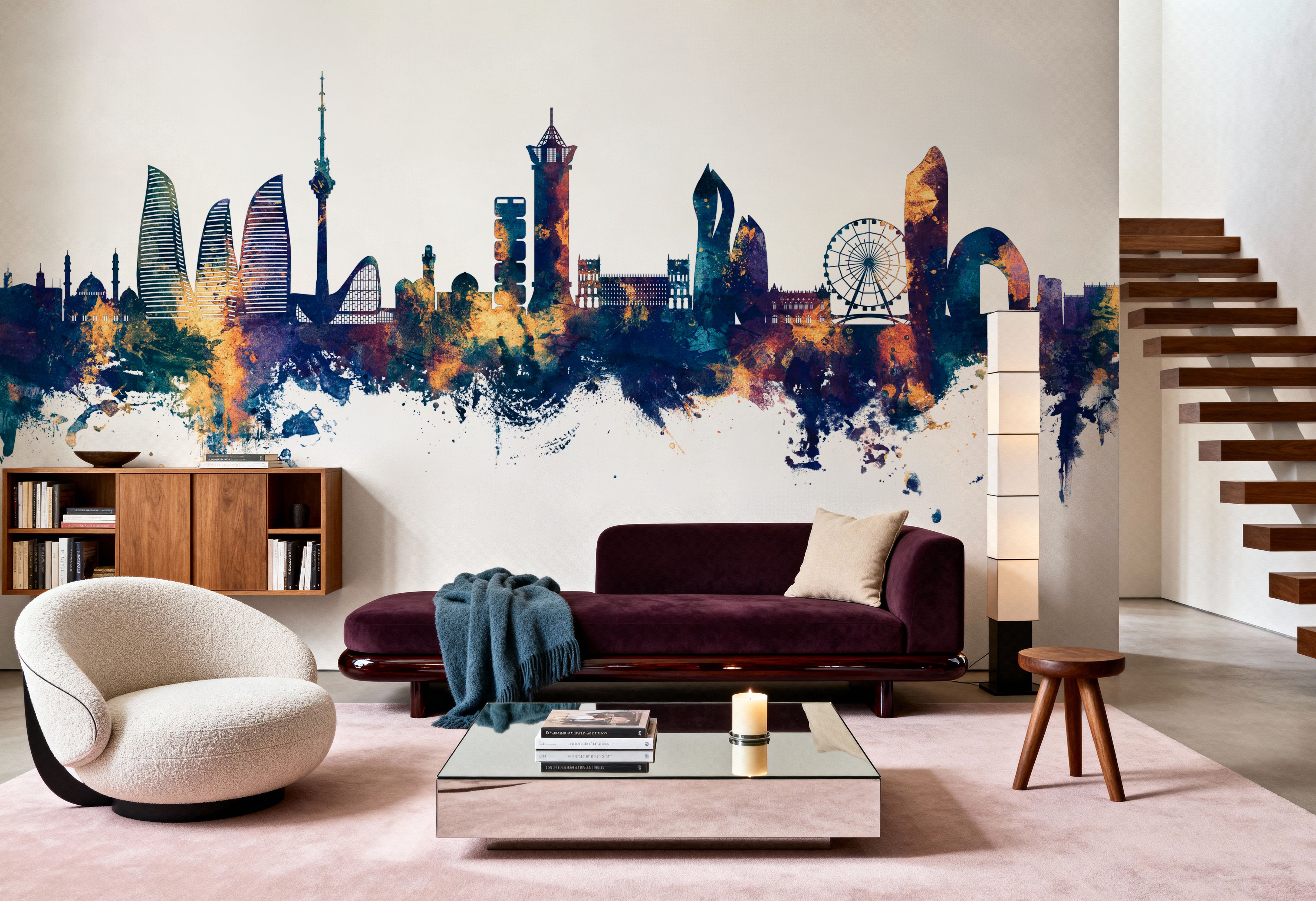 Baku Skyline Blue & Bronze, Wallpaper