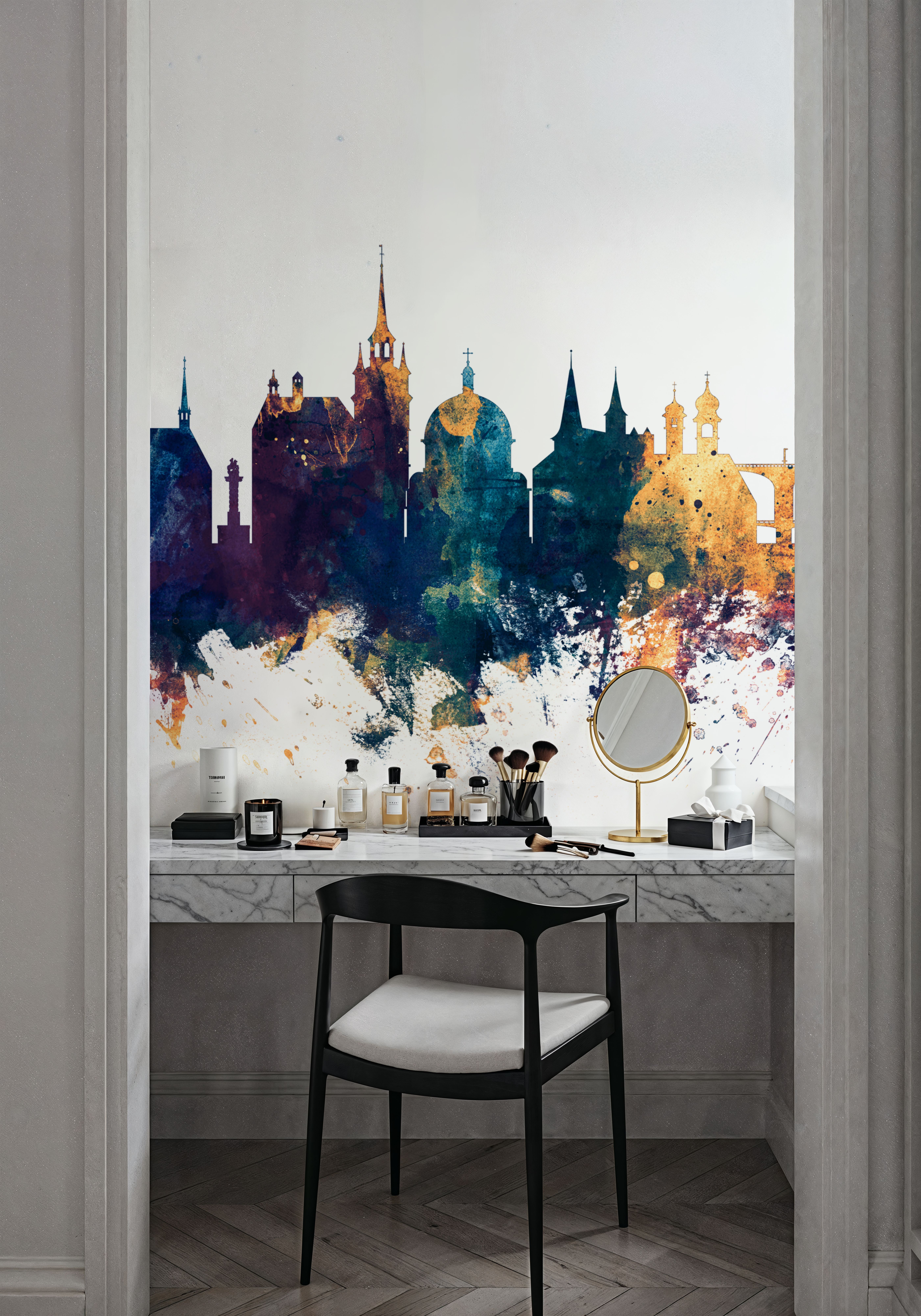 Fribourg Switzerland Skyline Blue & Bronze