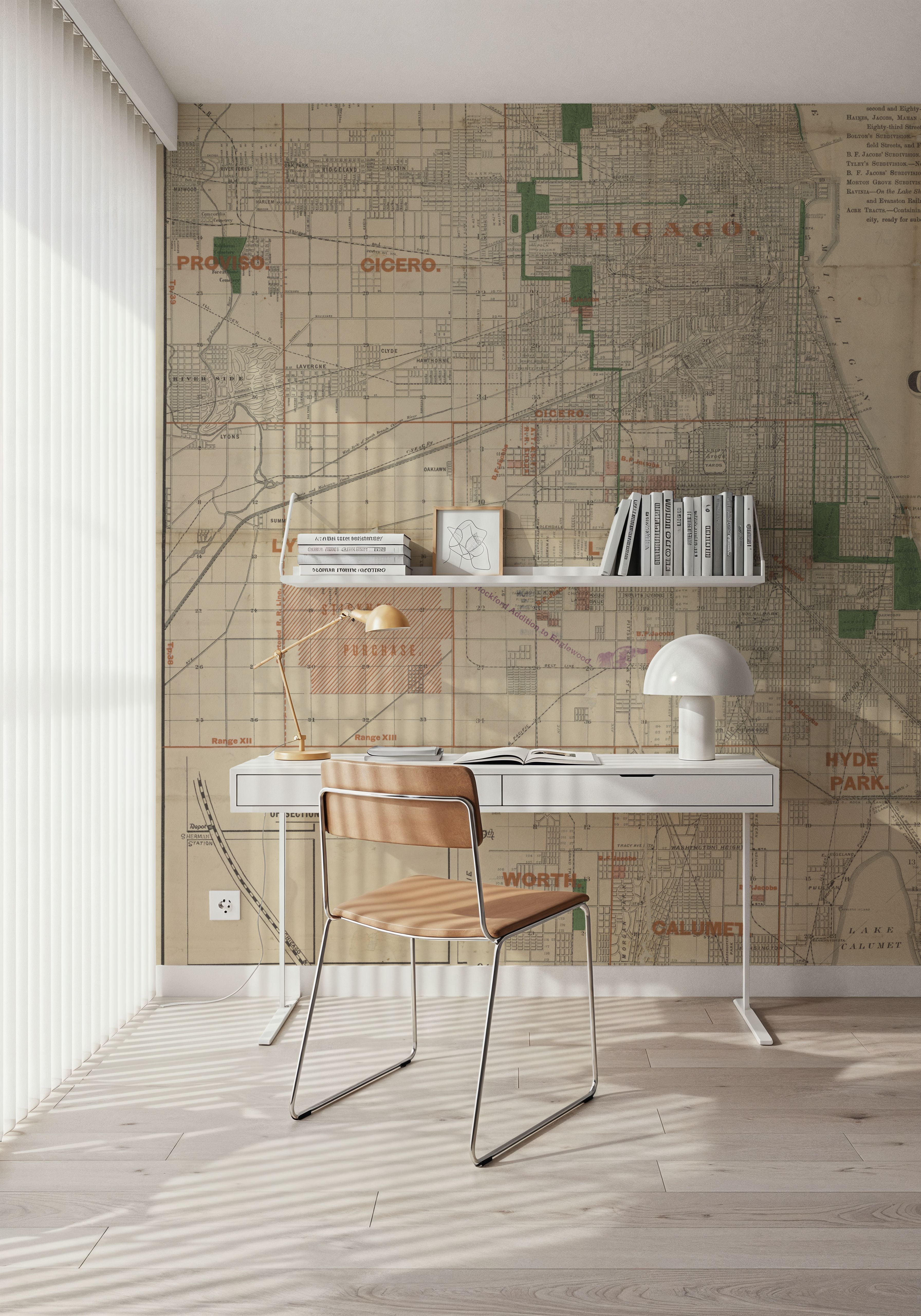 Wall Mural - Chicago 1889 Map - Cities mural wallpaper - White - Hallway staircases - Wallism US - Premium, Textured or Peel & Stick