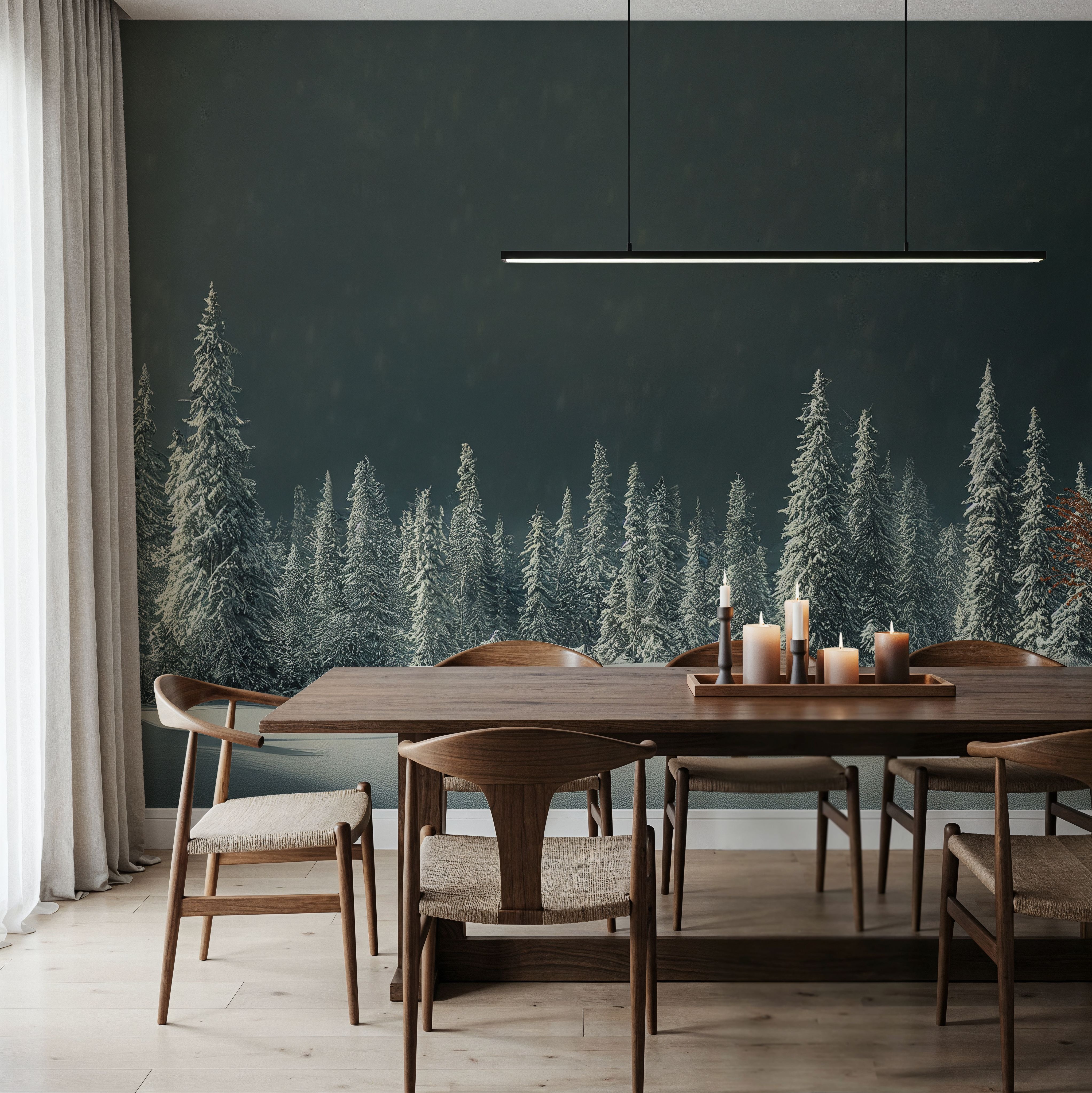 Wall Mural - New Snow - Forest Snow mural wallpaper - White - Bedroom - Wallism US - Premium, Textured or Peel & Stick