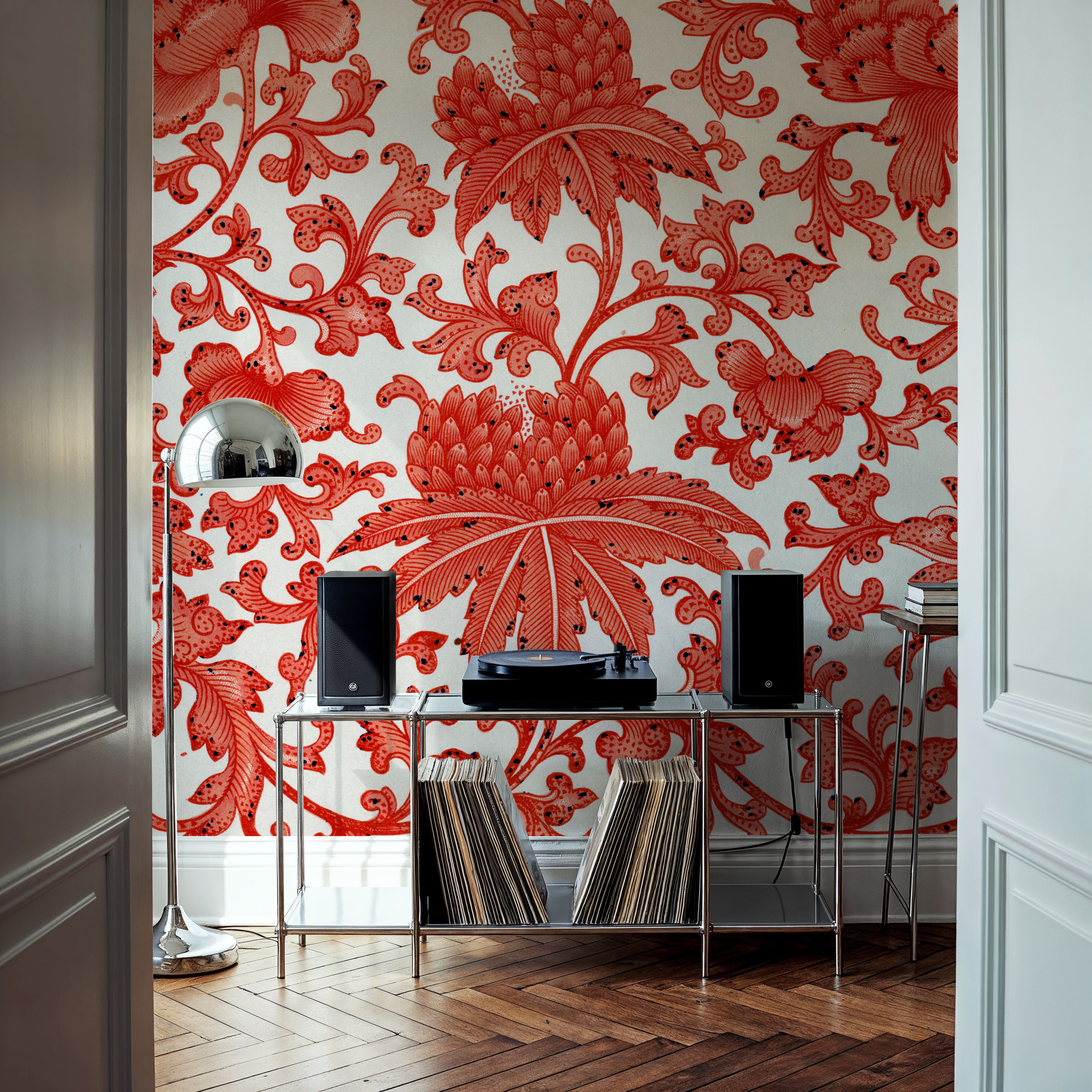 Wall Mural - Sinoclast - Chintz Toile de Jouy mural wallpaper - Red - Bedroom - Wallism US - Premium, Textured or Peel & Stick