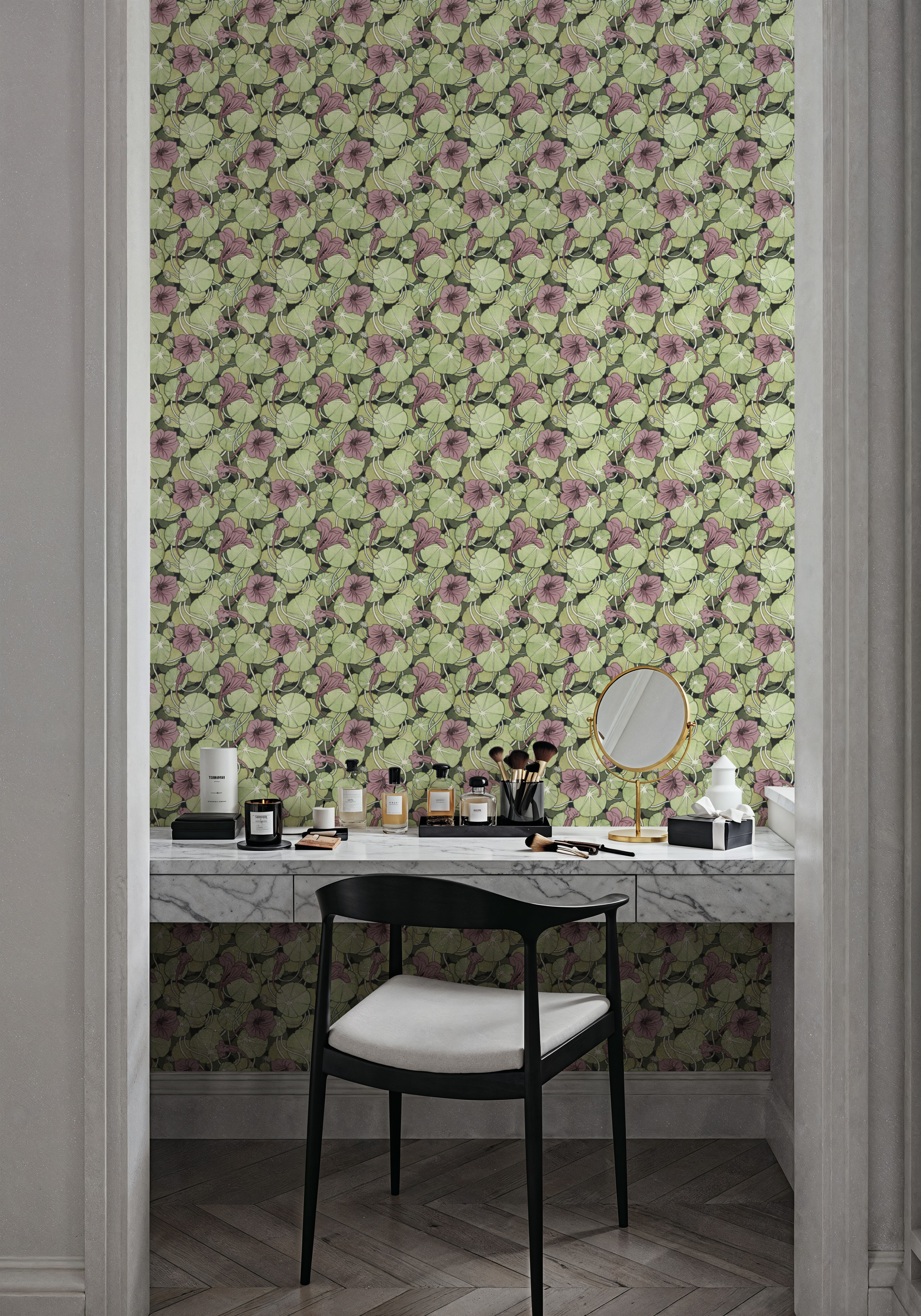 Nasturtium Verdure, Dusty Plum, Wallpaper