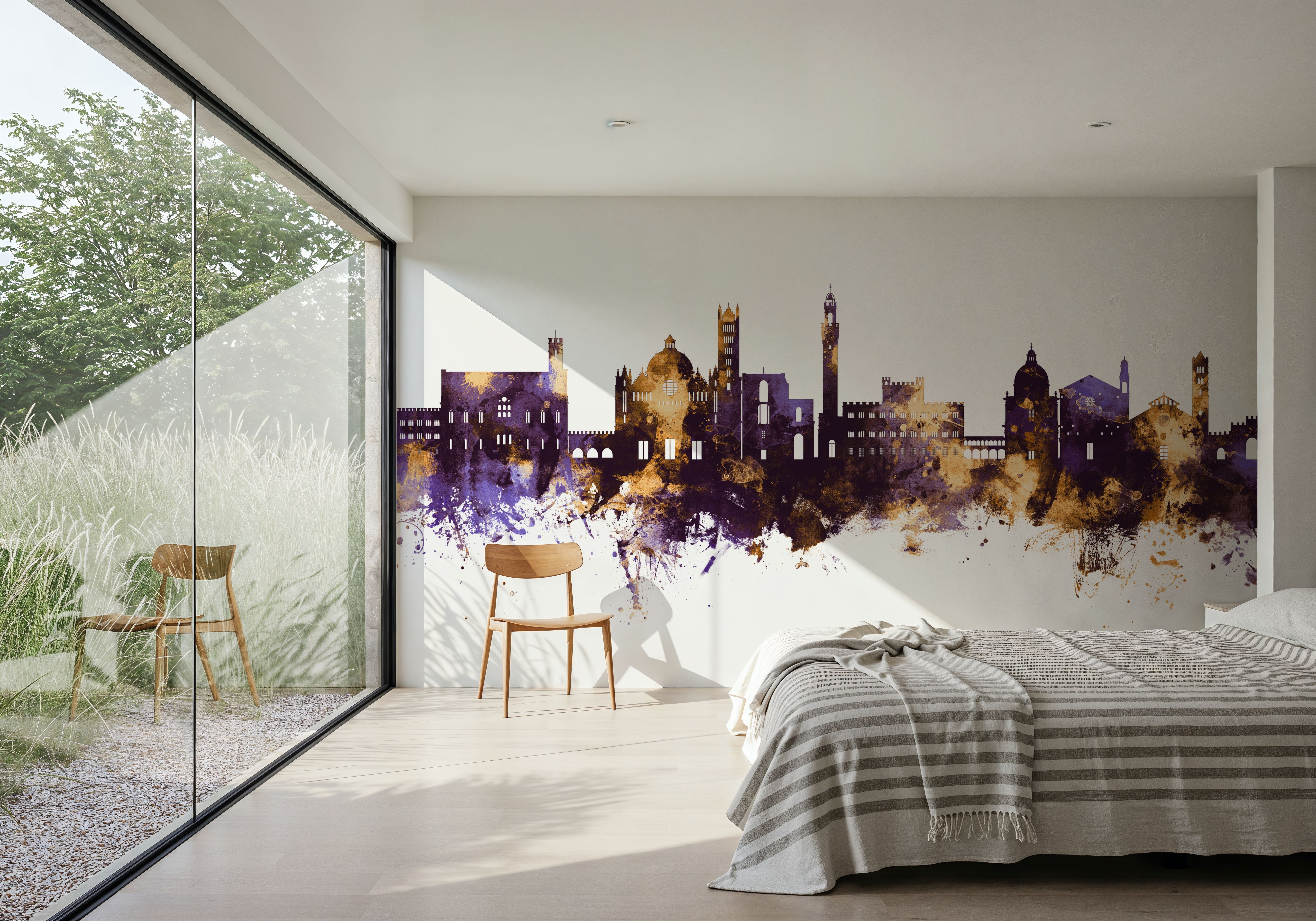 Siena Italy Skyline Purple & Gold, Wallpaper