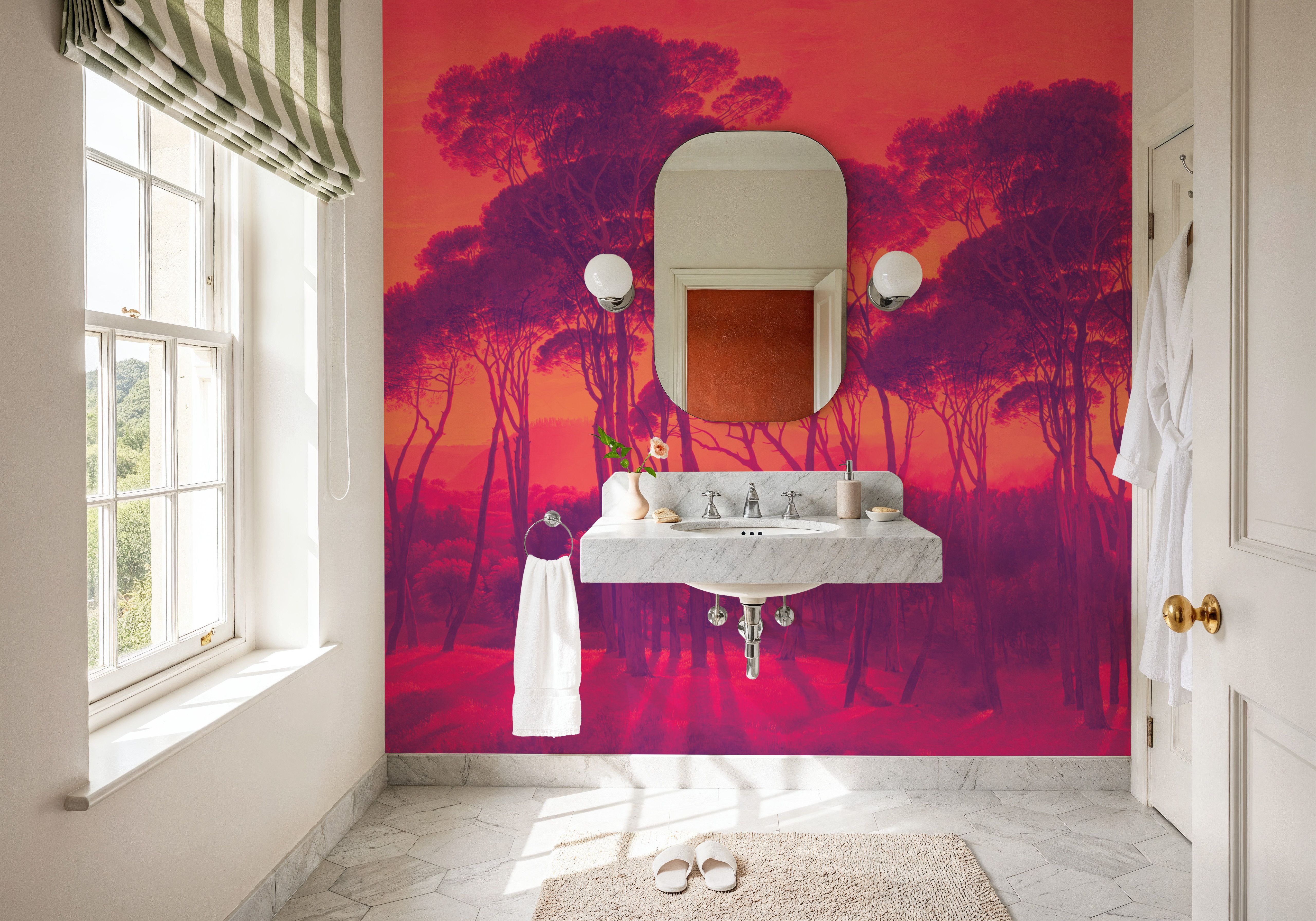 Mediterranean Pine Landscape, Sunset, Wallpaper