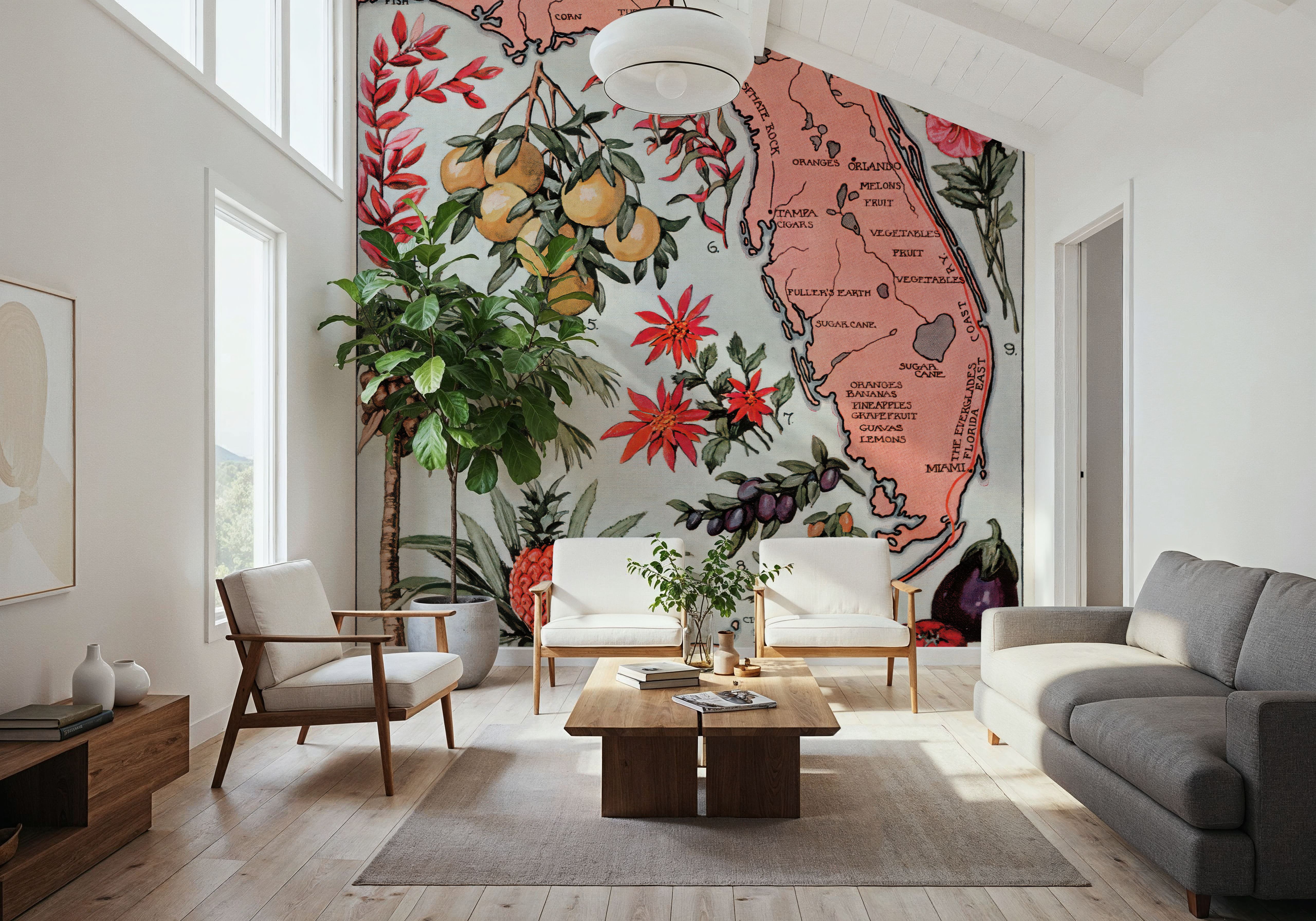 Vintage Florida Botanical Map, Papier peint