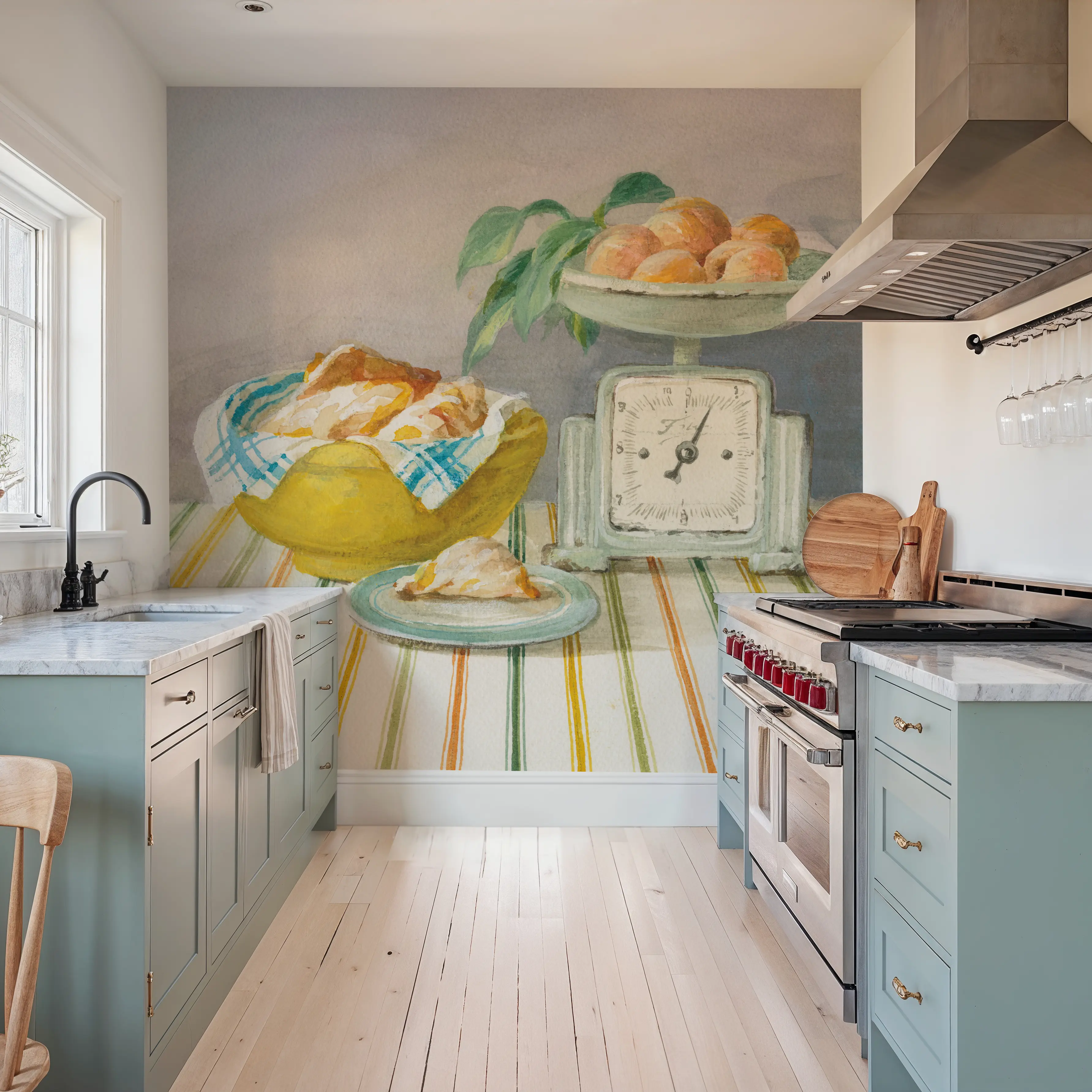 Wall Mural - Retro Kitchen I - Food & Drink Nature mural wallpaper - Yellow - Offices - Wallism UK - Peel & Stick or Paste-the-Wall