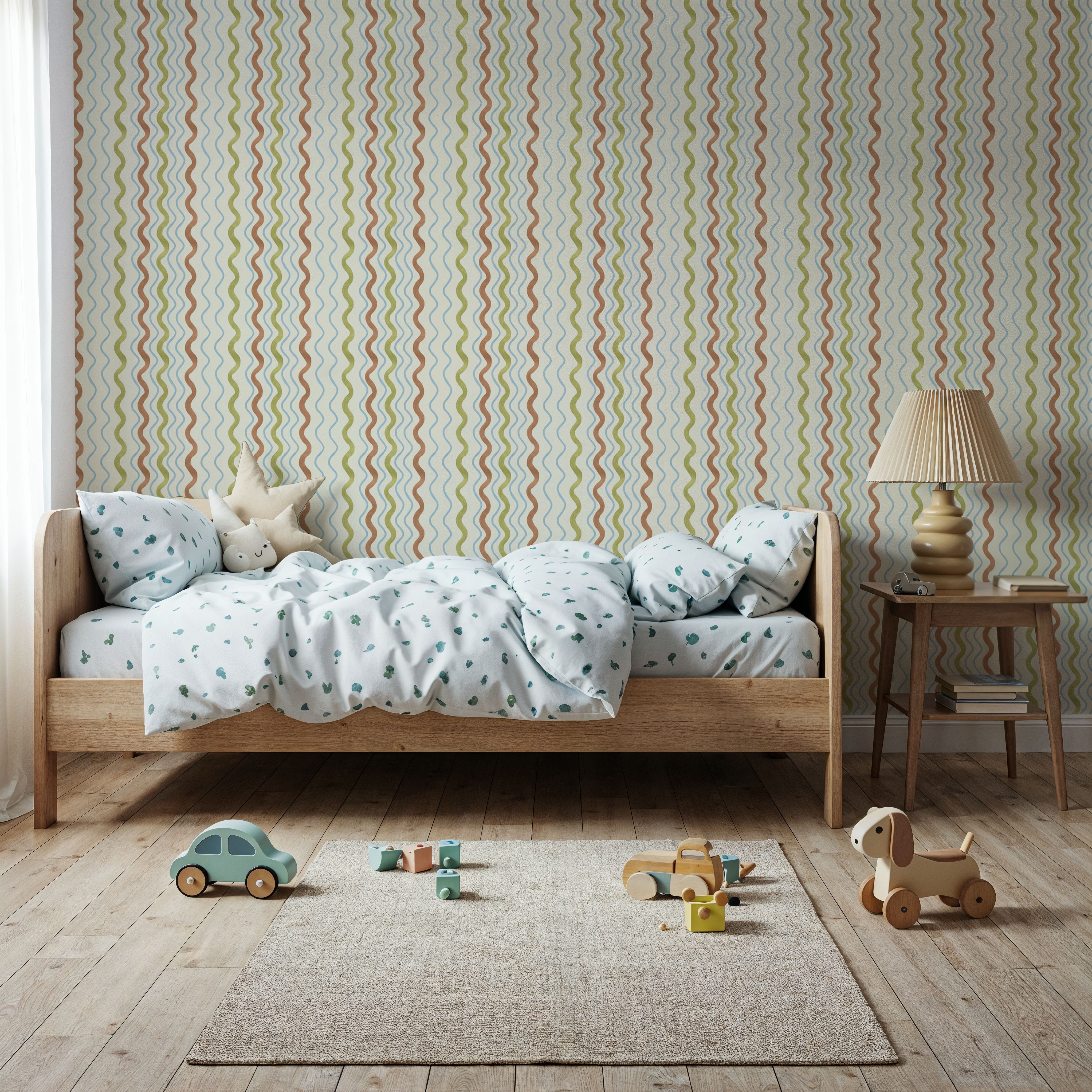 Wavy Stripes, Green & Rust