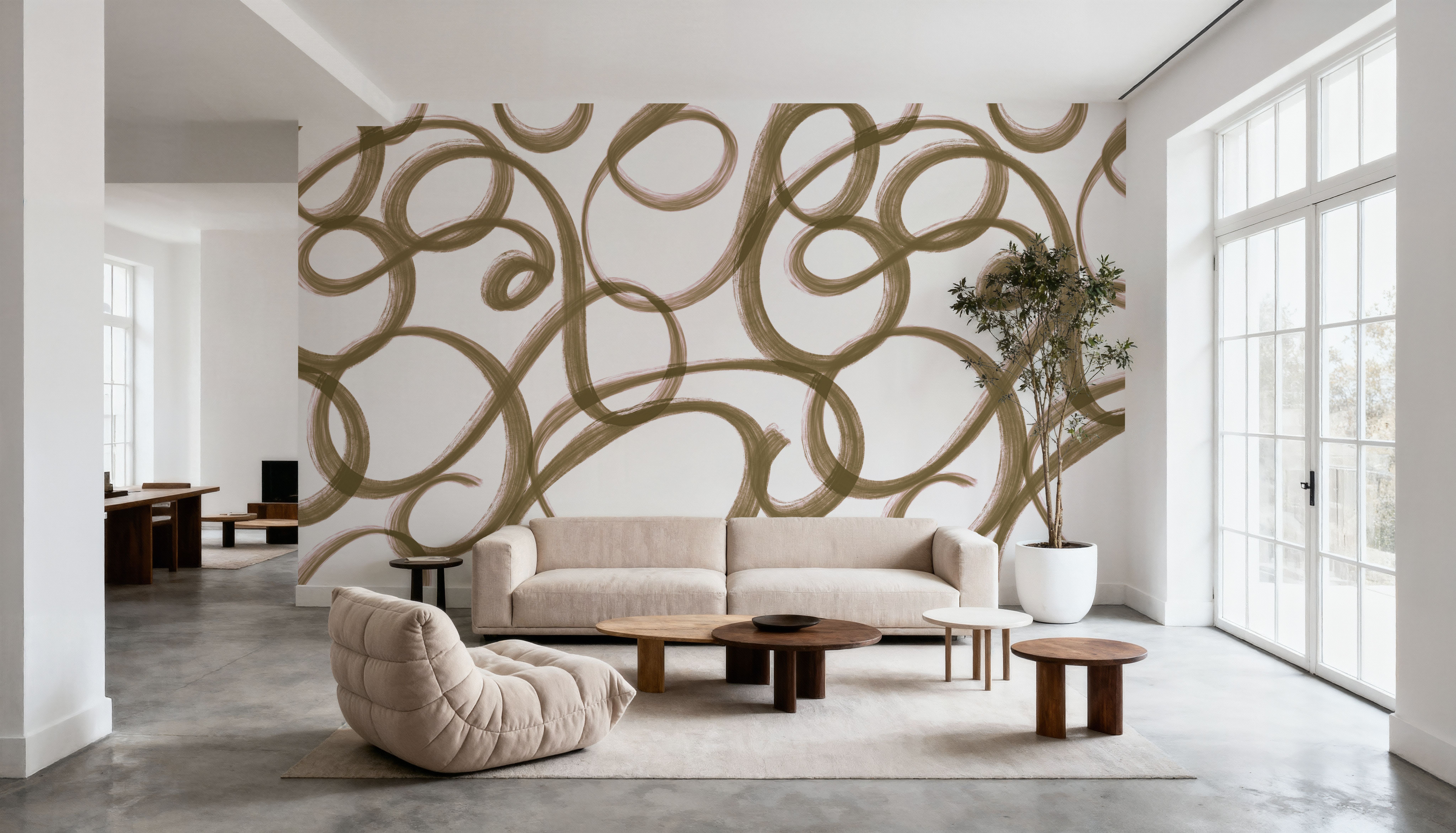 Curly Brush Lines, Beige