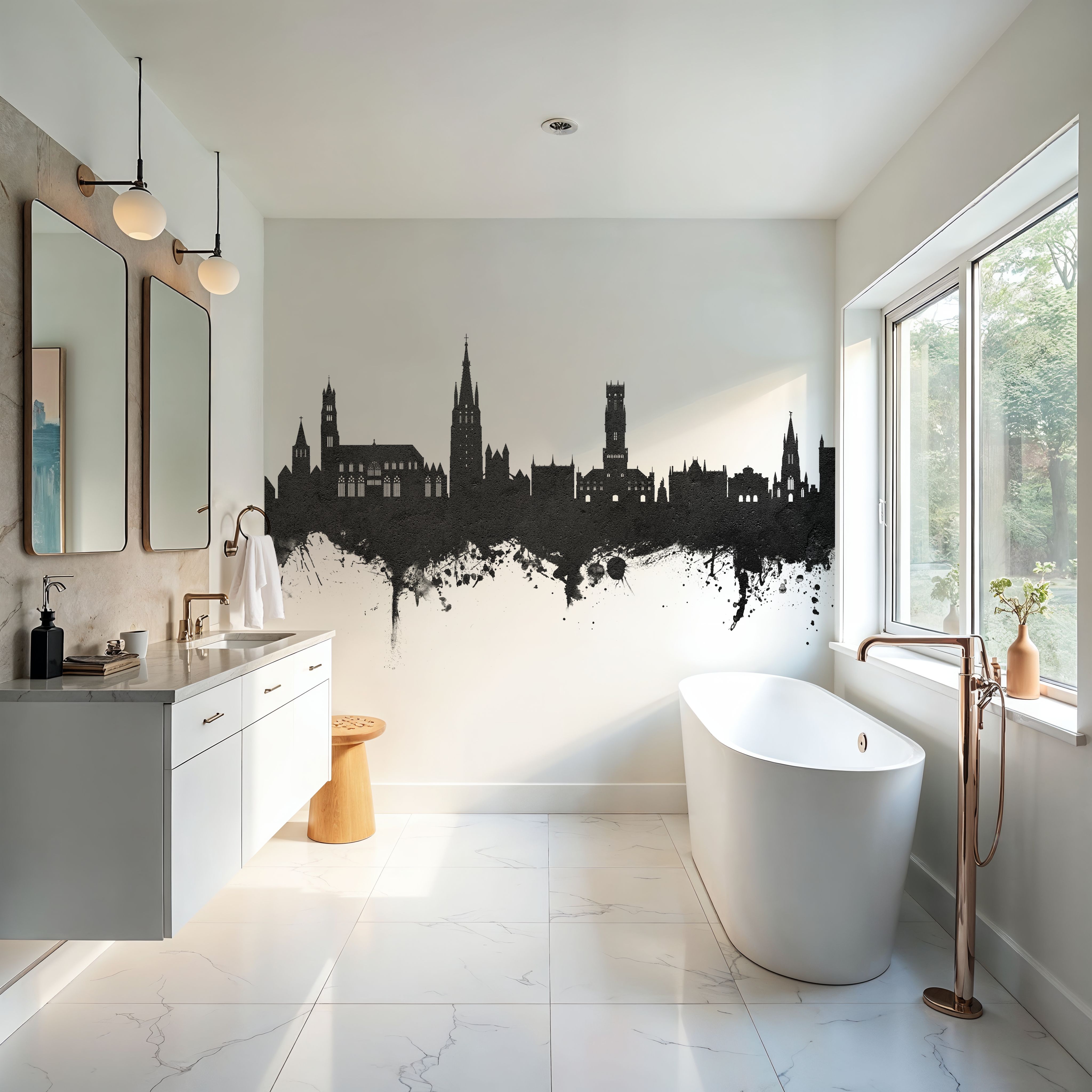 Bruges Belgium Skyline Black & White