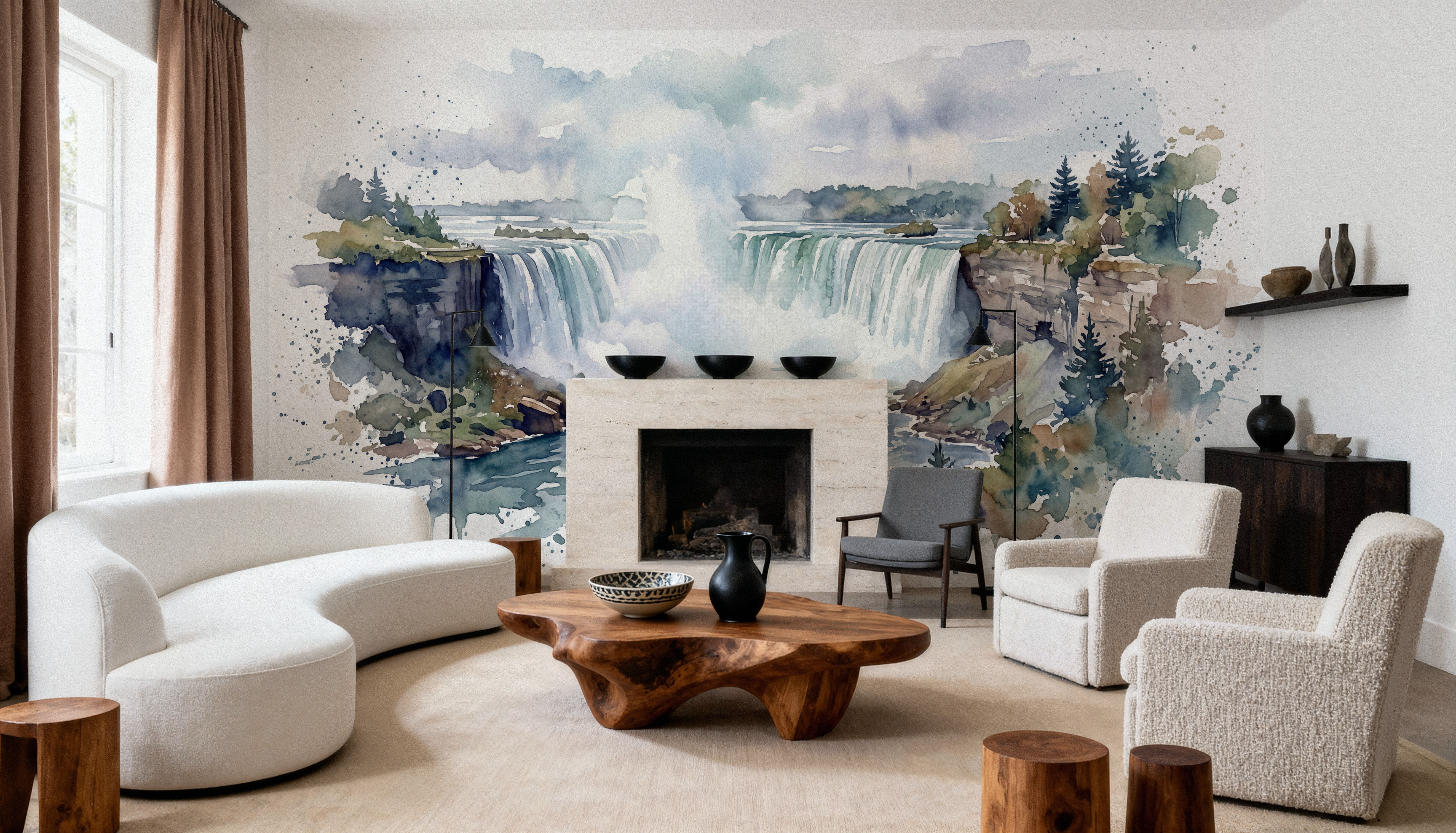 Northern Waterfall - Watercolor Landscapes Series