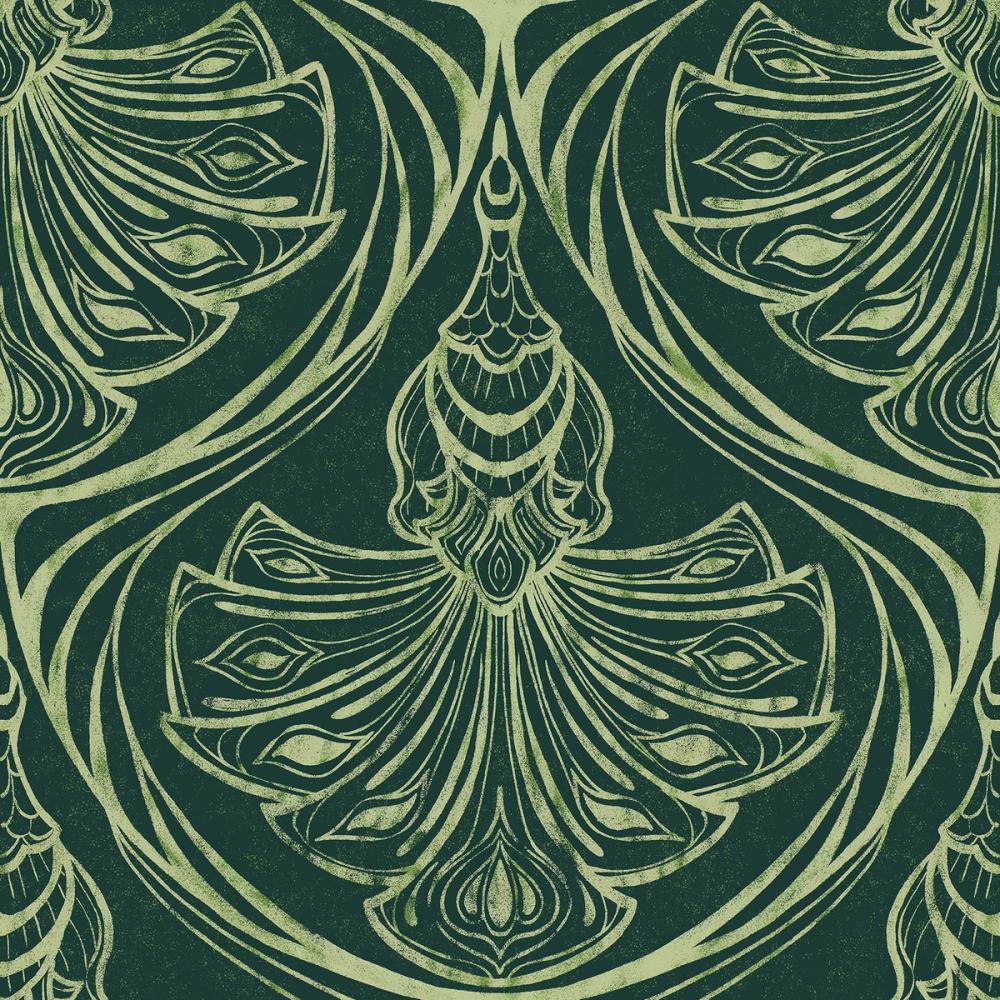 Art Deco Peacock Scallops, Bottle Green