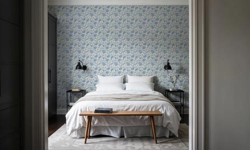 Indial Floral, Baby Blue on Cream