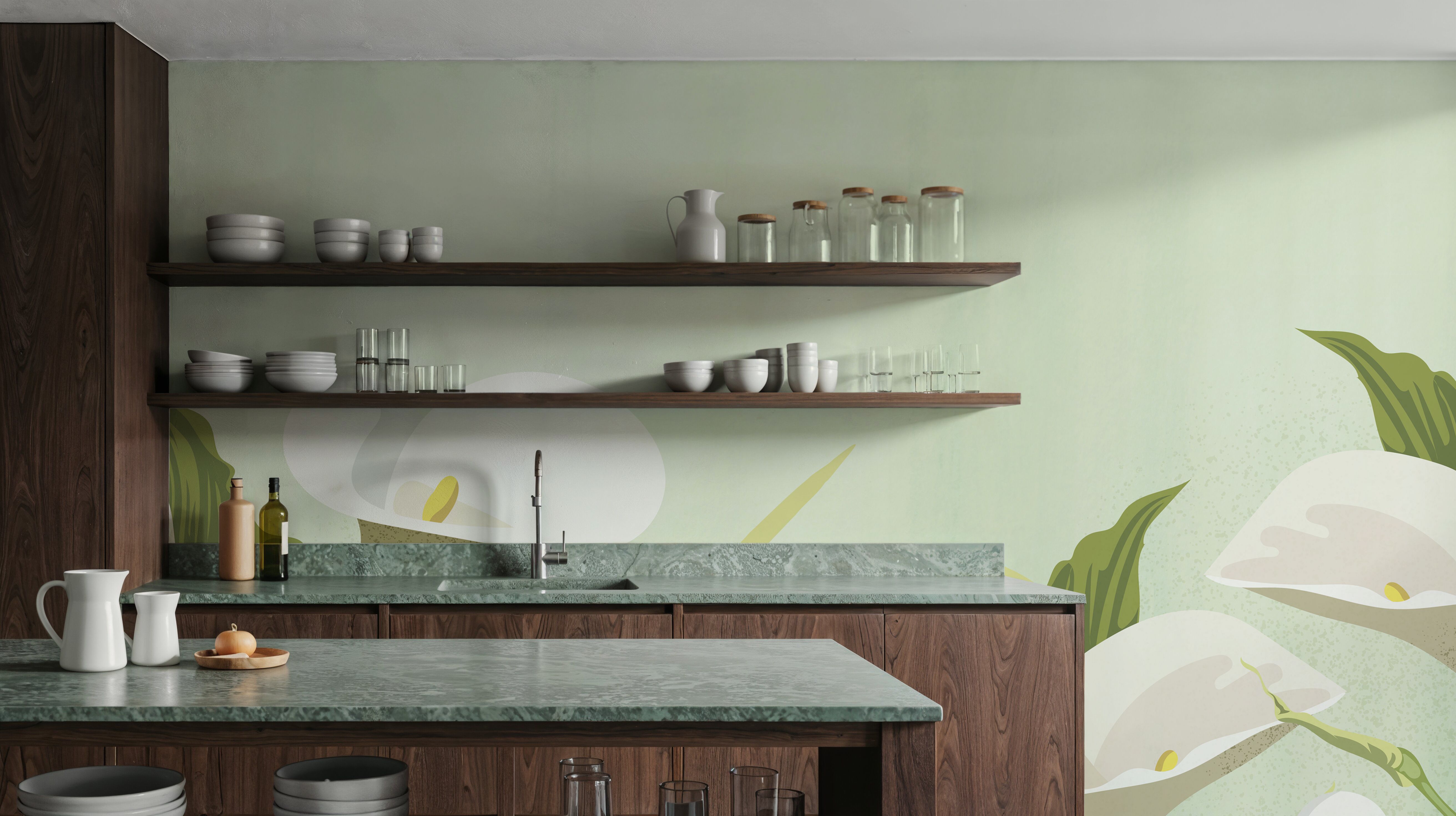 Cala Lily, Green Wash, Wallpaper