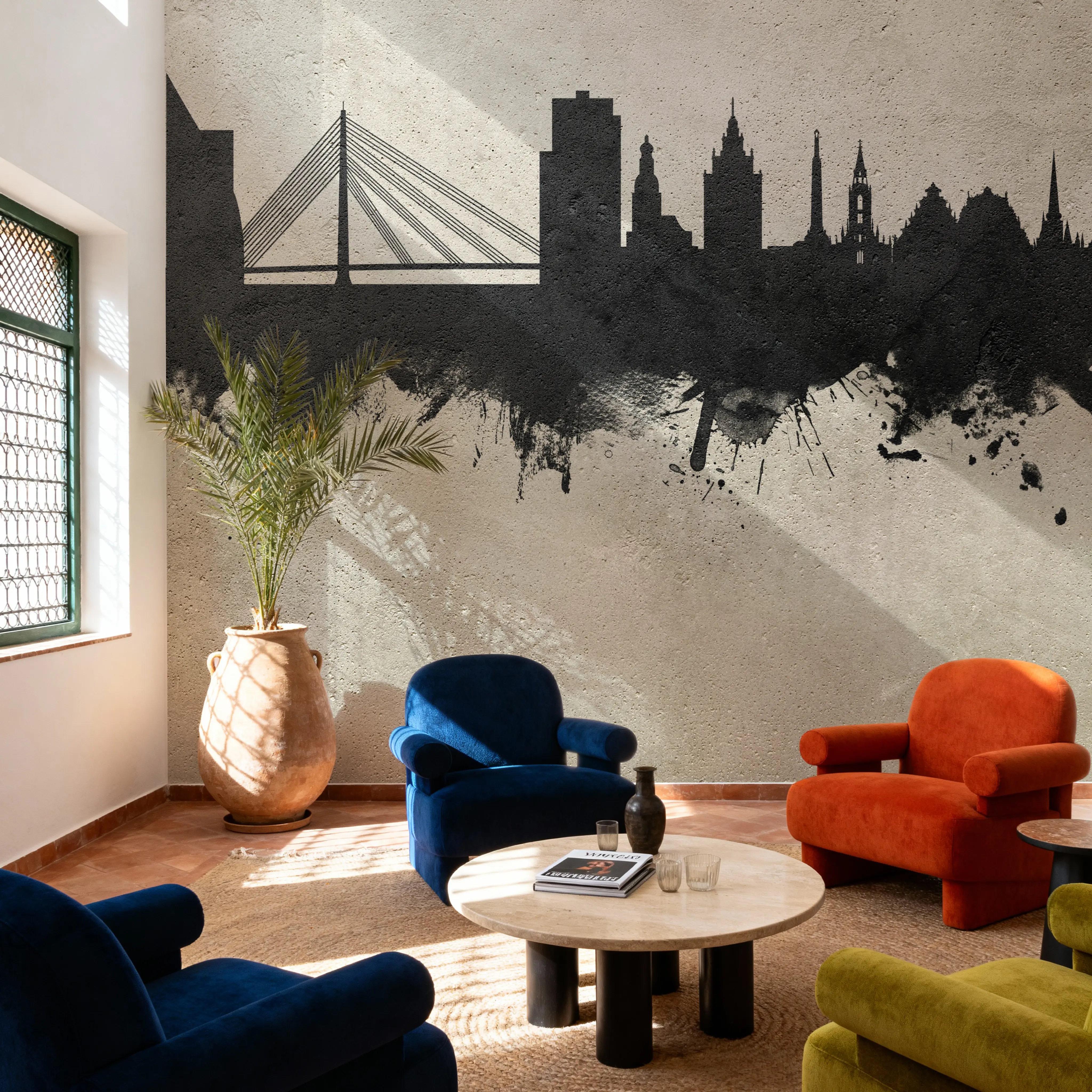 Papier Peint Panoramique - Riga Latvia Skyline Concrete - Graphiques - Gris - Salle à manger - Wallism Belgique - Encollage au mur ou Autocollant