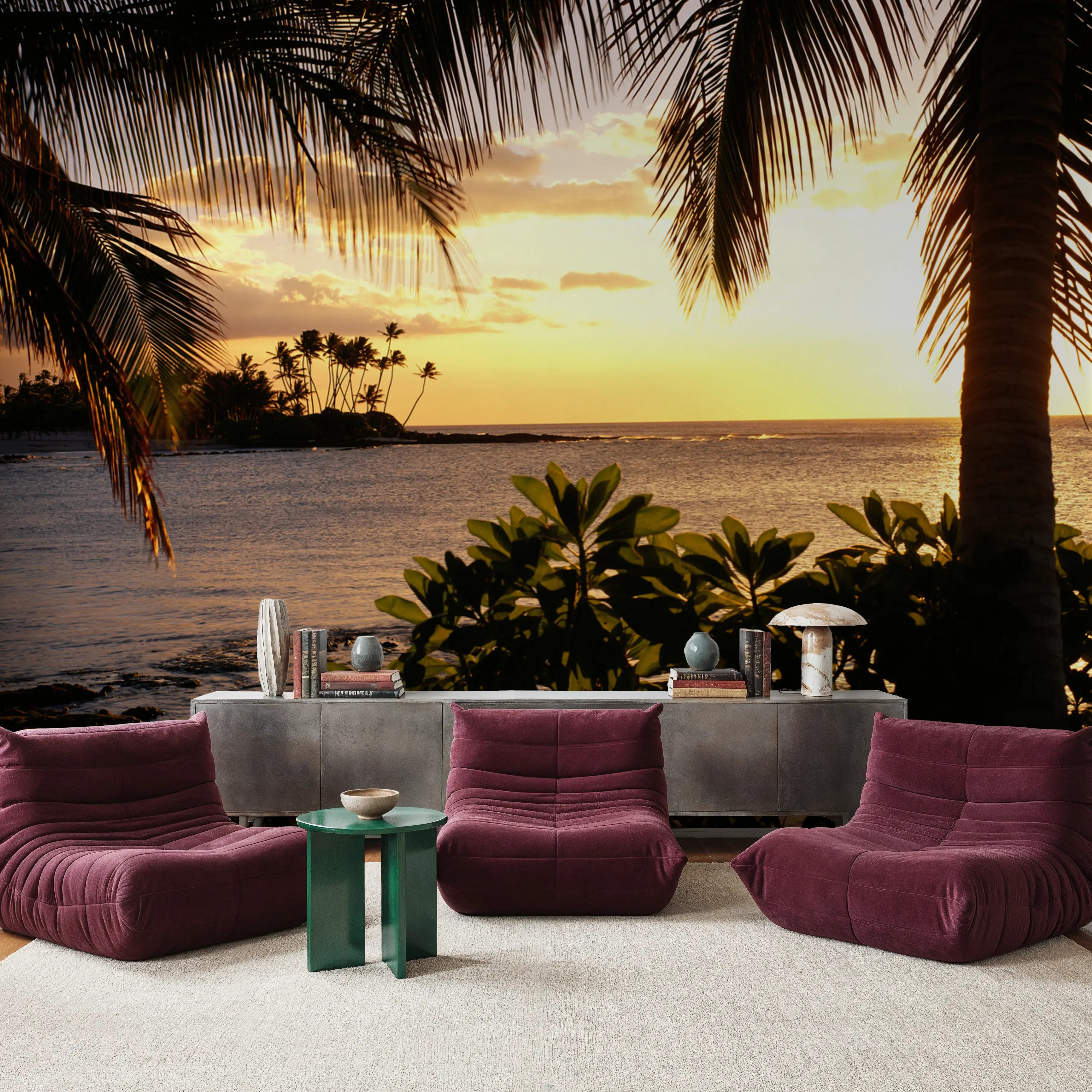 Wall Mural - Golden Palm Horizon - Beach Landscapes mural wallpaper - Yellow - Offices - Wallism UK - Peel & Stick or Paste-the-Wall