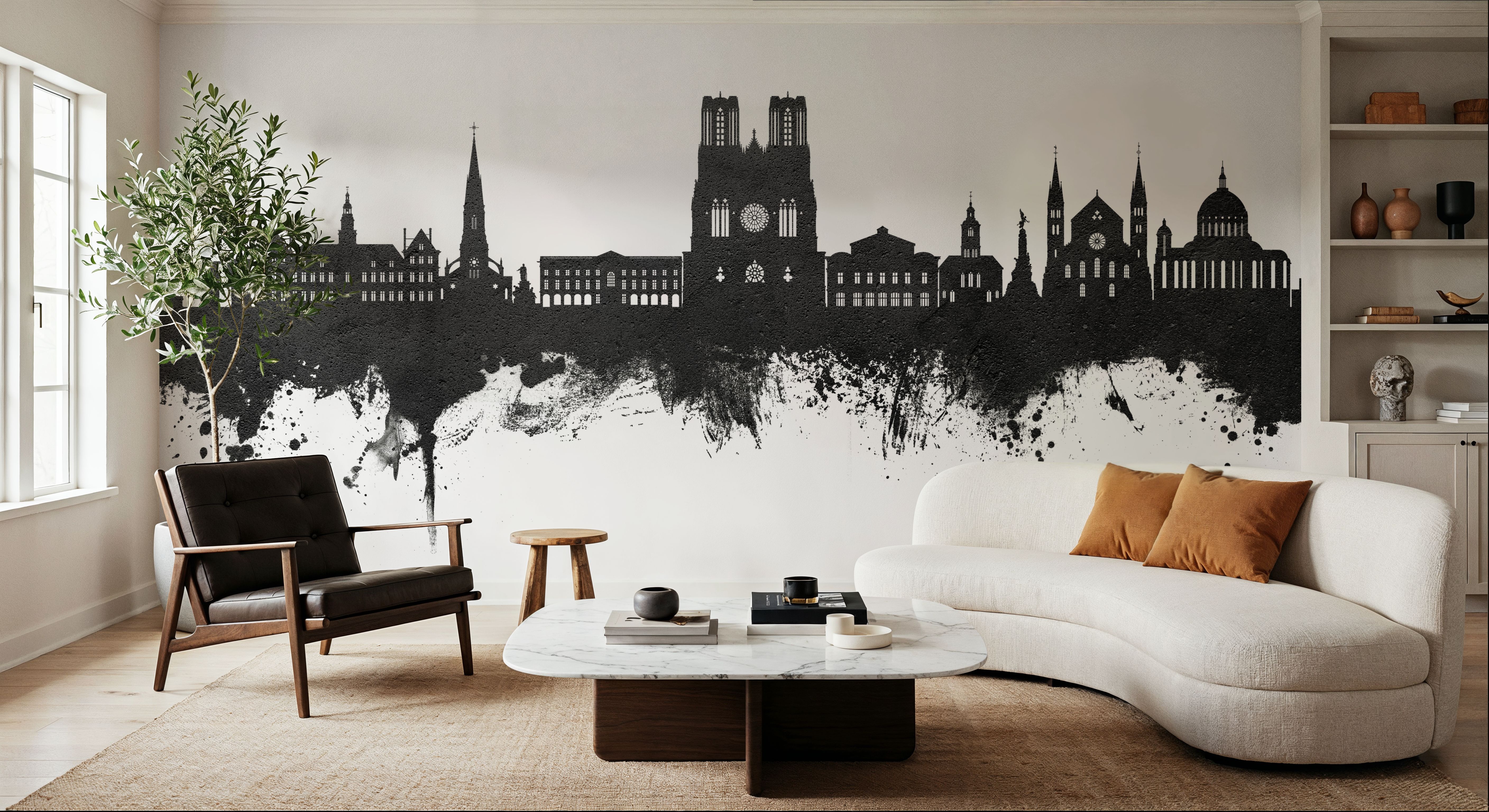 Reims France Skyline Black & White