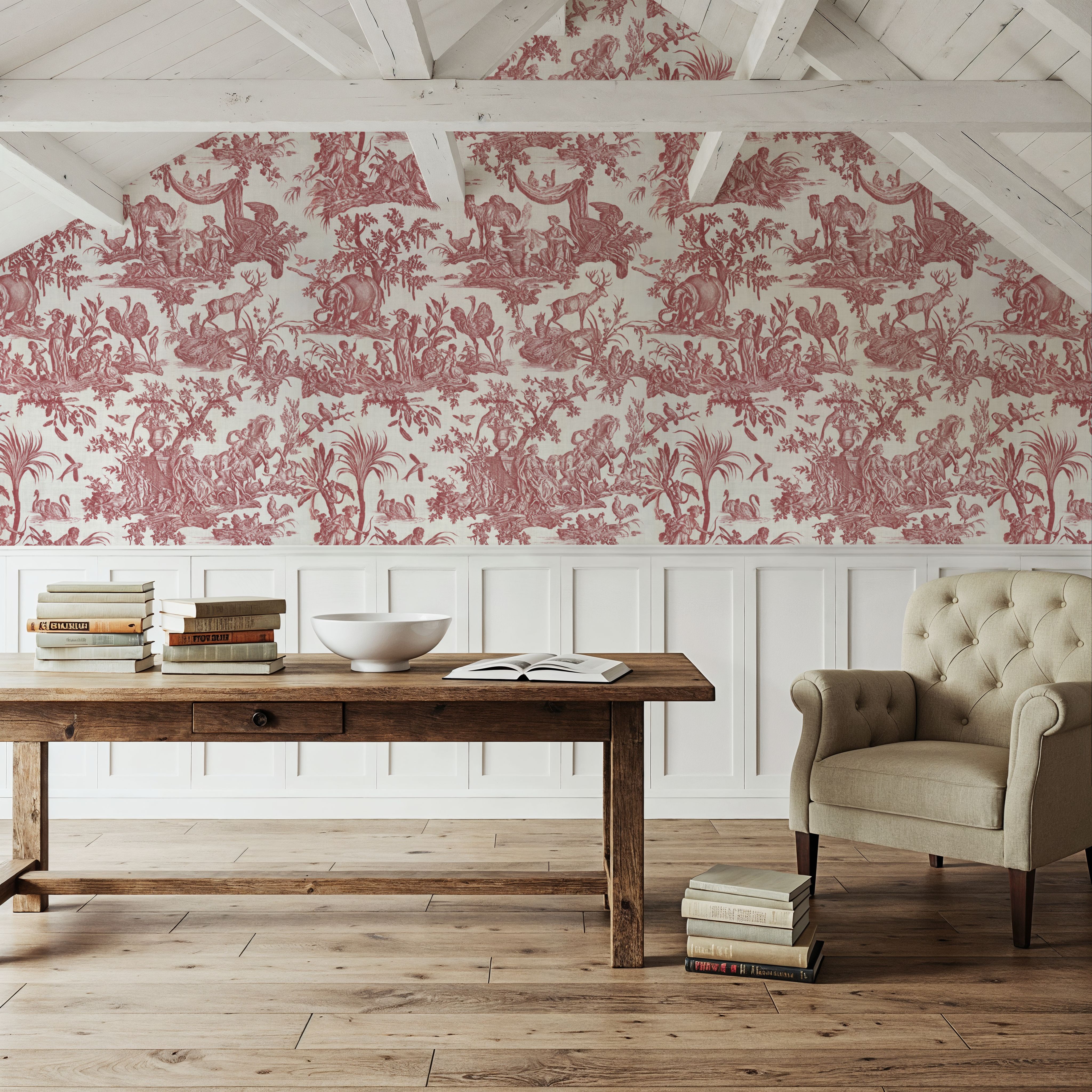 Patinated Linen Toile de Jouy, Brick