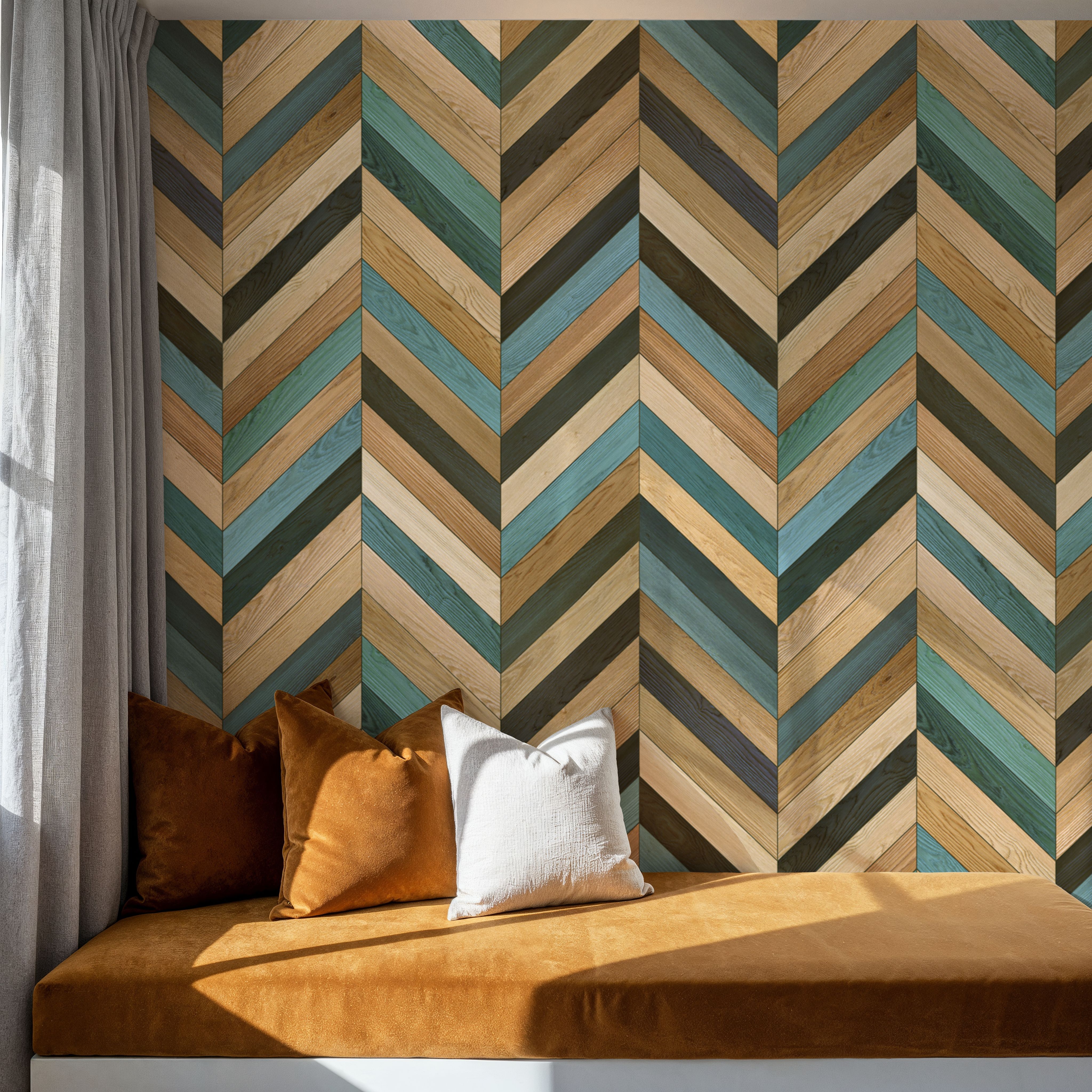 Chevron Wood, Teal