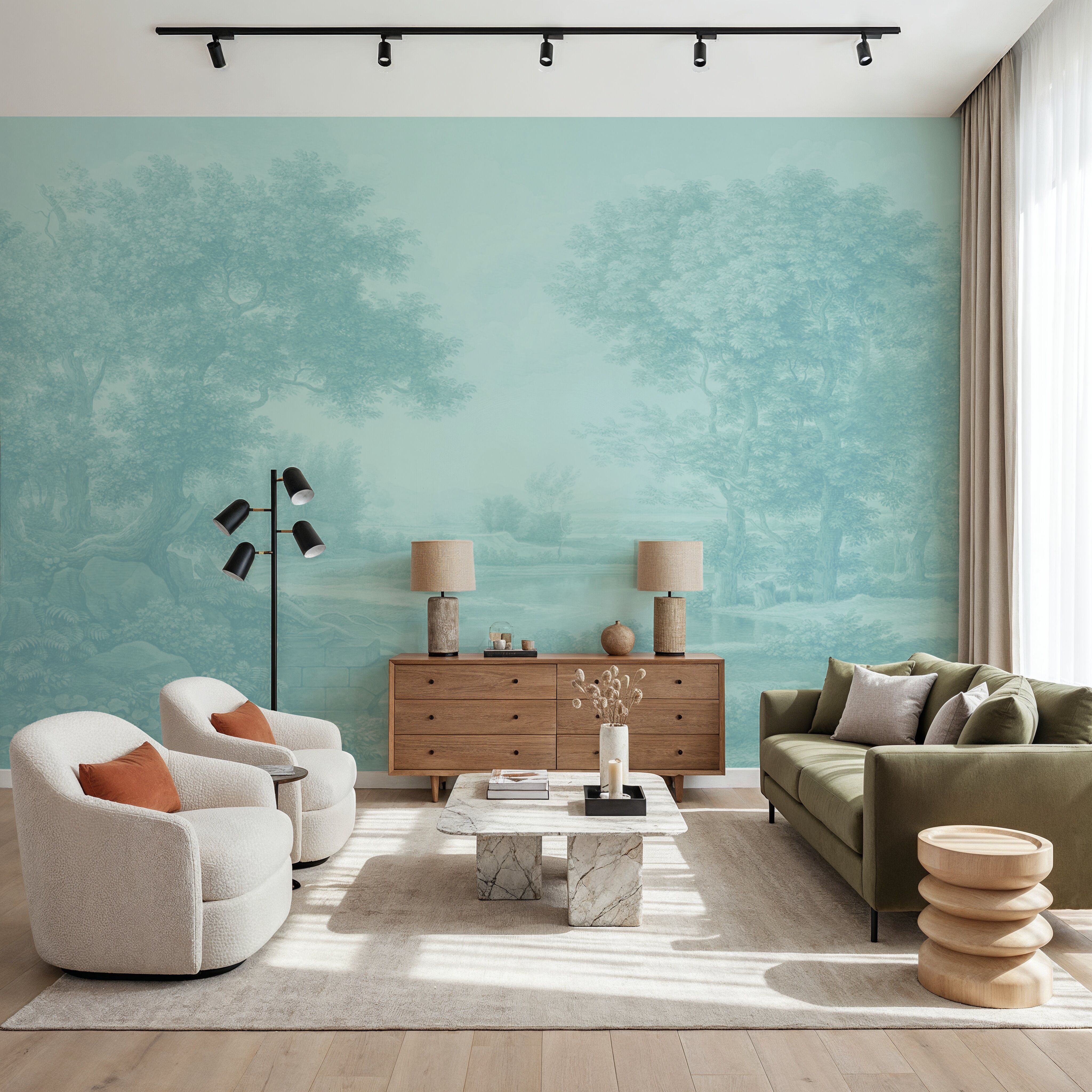 Riverbank Oak Landscape, Seafoam